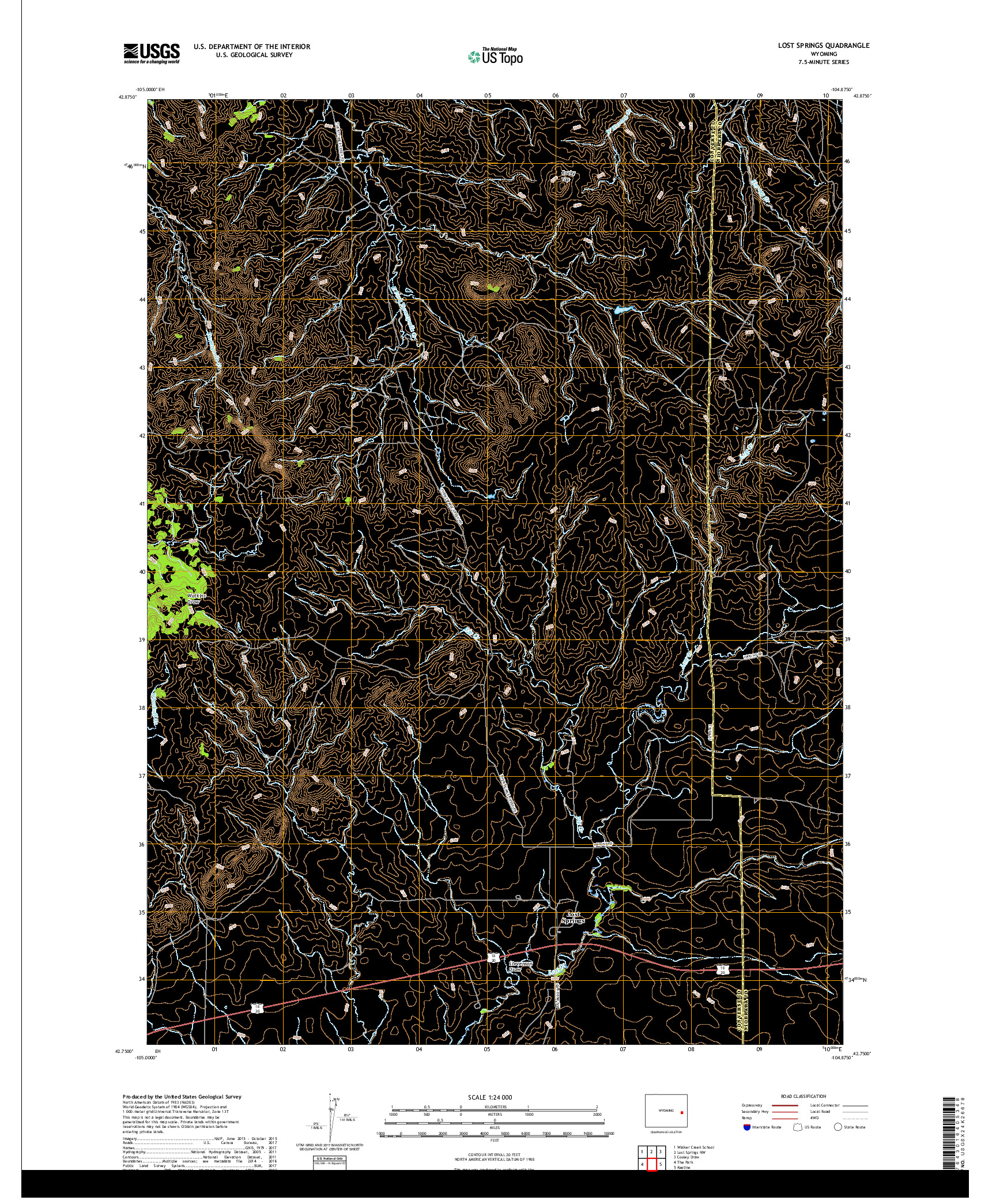 USGS US TOPO 7.5-MINUTE MAP FOR LOST SPRINGS, WY 2017