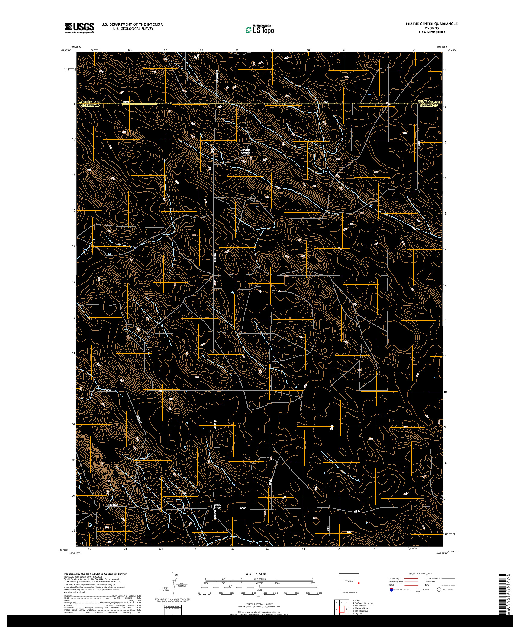 USGS US TOPO 7.5-MINUTE MAP FOR PRAIRIE CENTER, WY 2017