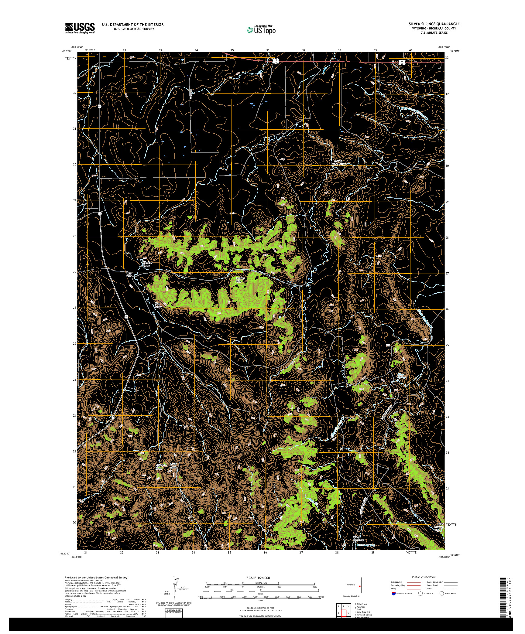 USGS US TOPO 7.5-MINUTE MAP FOR SILVER SPRINGS, WY 2017