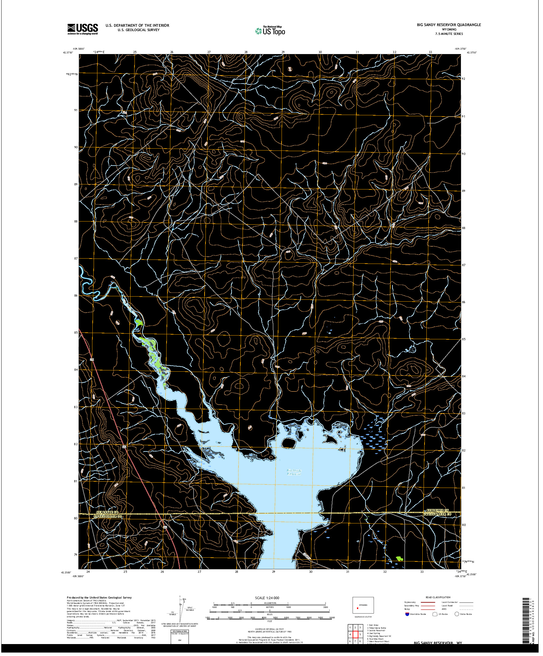 USGS US TOPO 7.5-MINUTE MAP FOR BIG SANDY RESERVOIR, WY 2017
