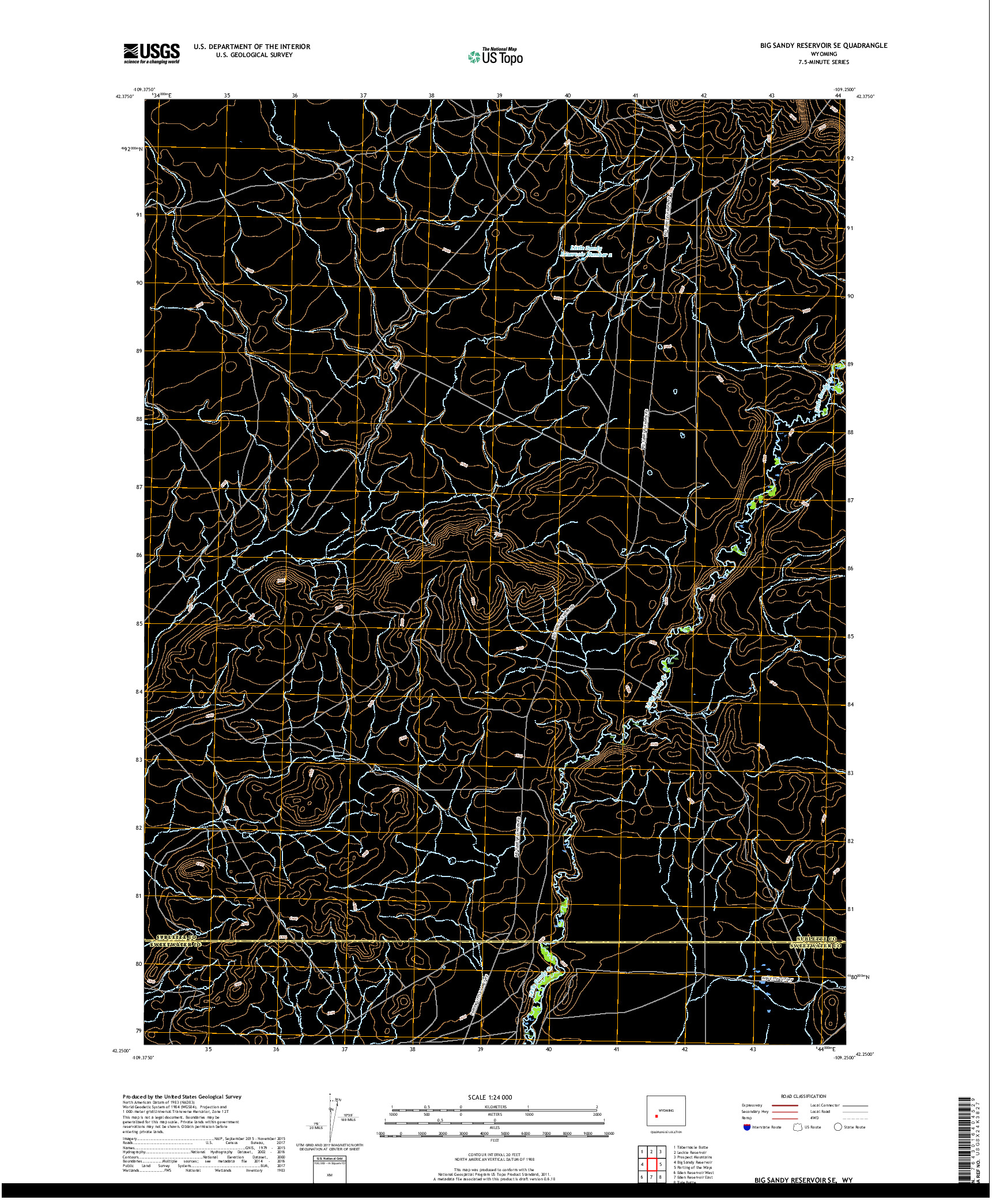 USGS US TOPO 7.5-MINUTE MAP FOR BIG SANDY RESERVOIR SE, WY 2017