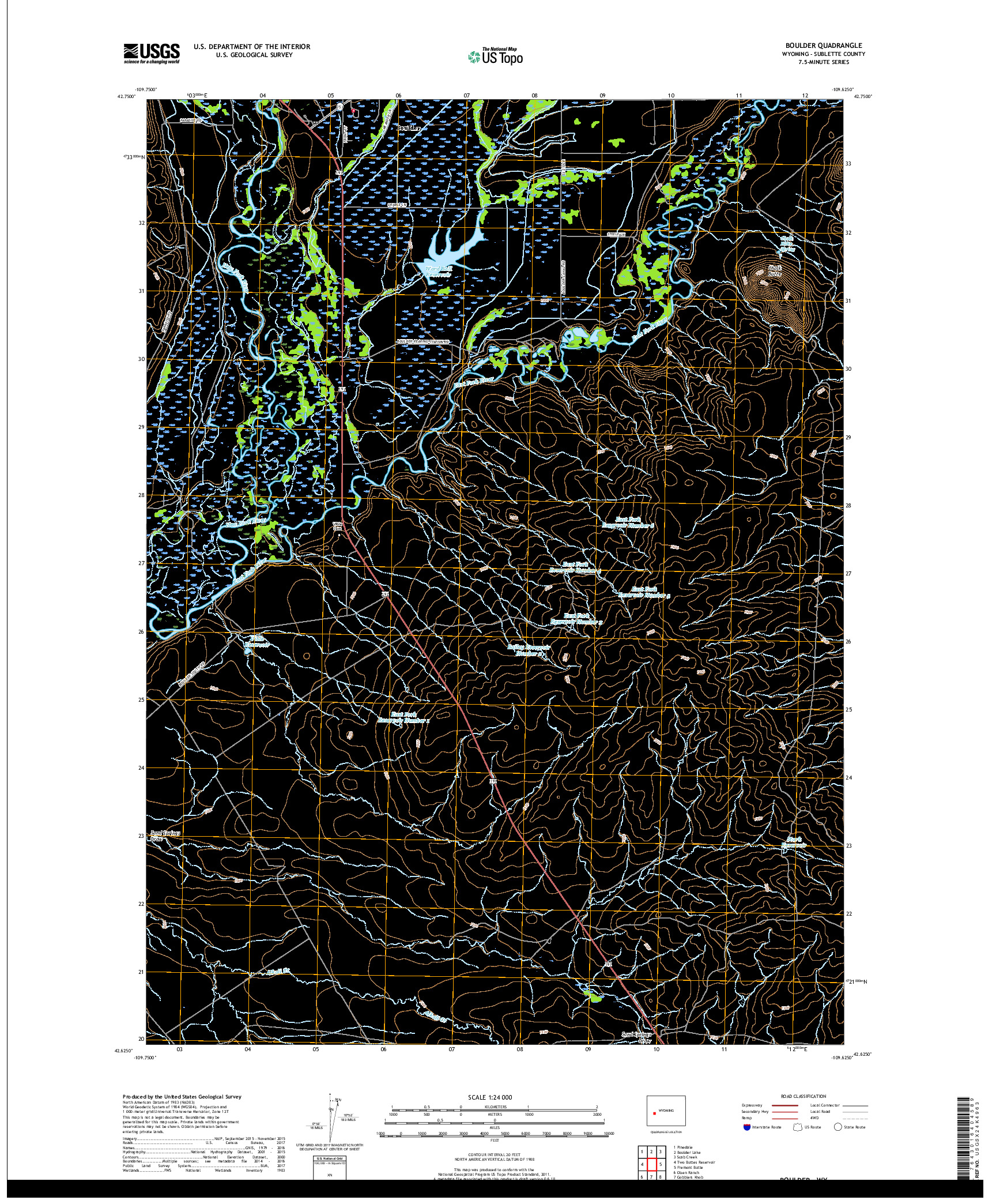 USGS US TOPO 7.5-MINUTE MAP FOR BOULDER, WY 2017