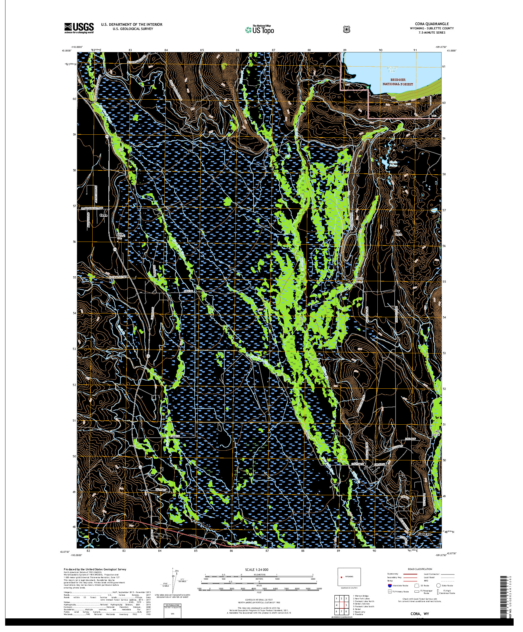 USGS US TOPO 7.5-MINUTE MAP FOR CORA, WY 2017