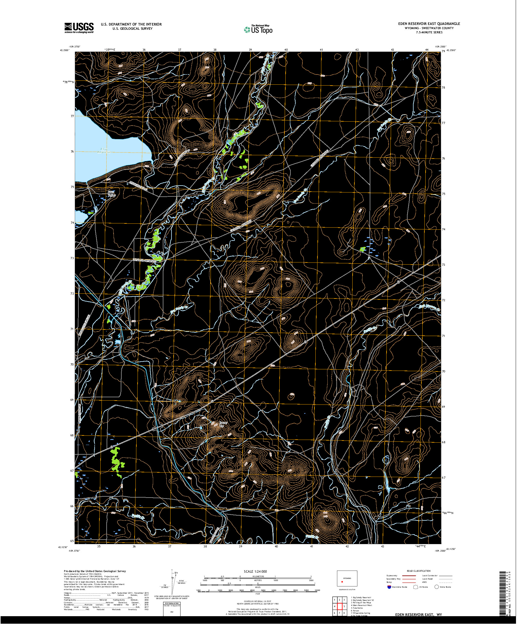 USGS US TOPO 7.5-MINUTE MAP FOR EDEN RESERVOIR EAST, WY 2017