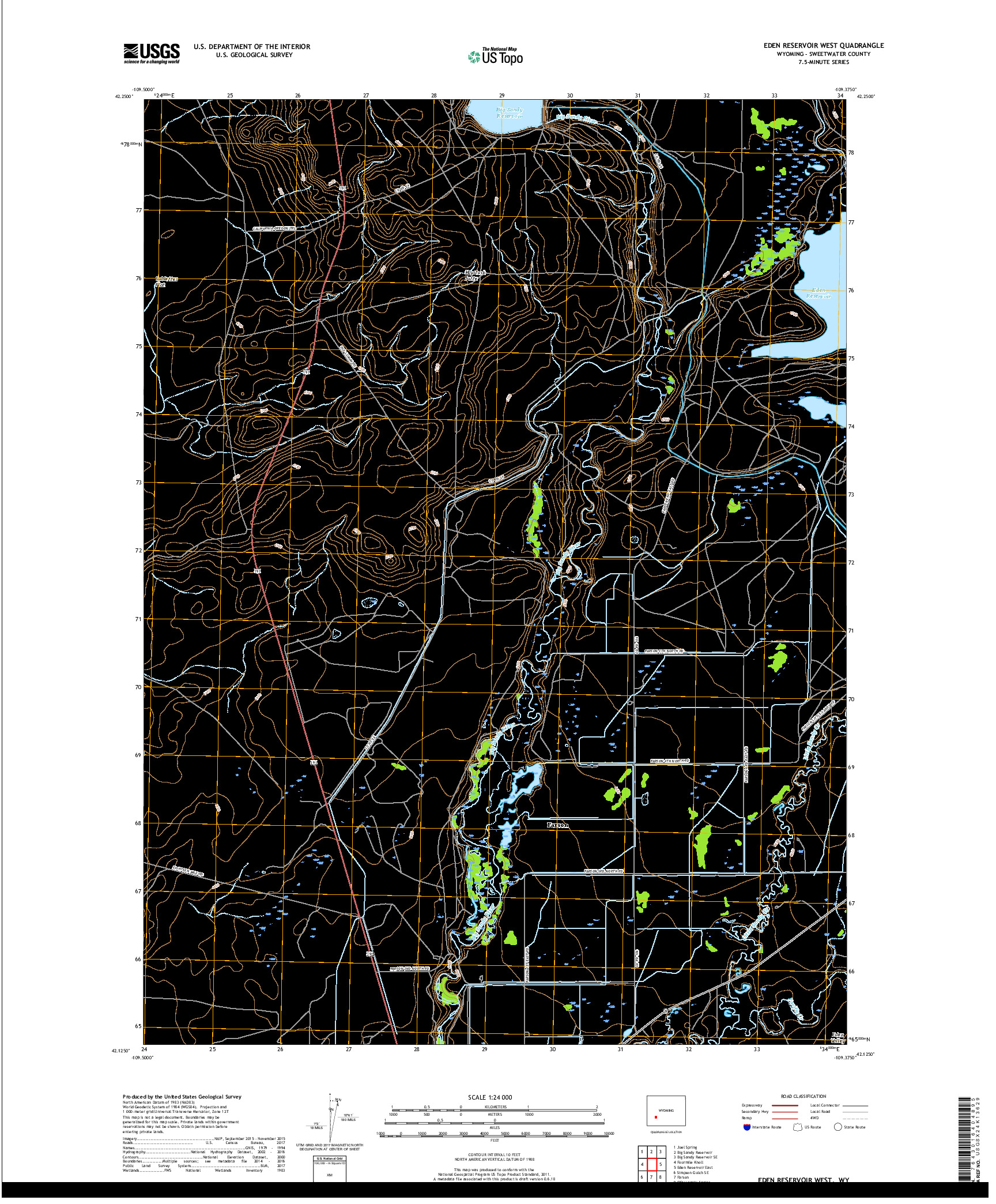 USGS US TOPO 7.5-MINUTE MAP FOR EDEN RESERVOIR WEST, WY 2017