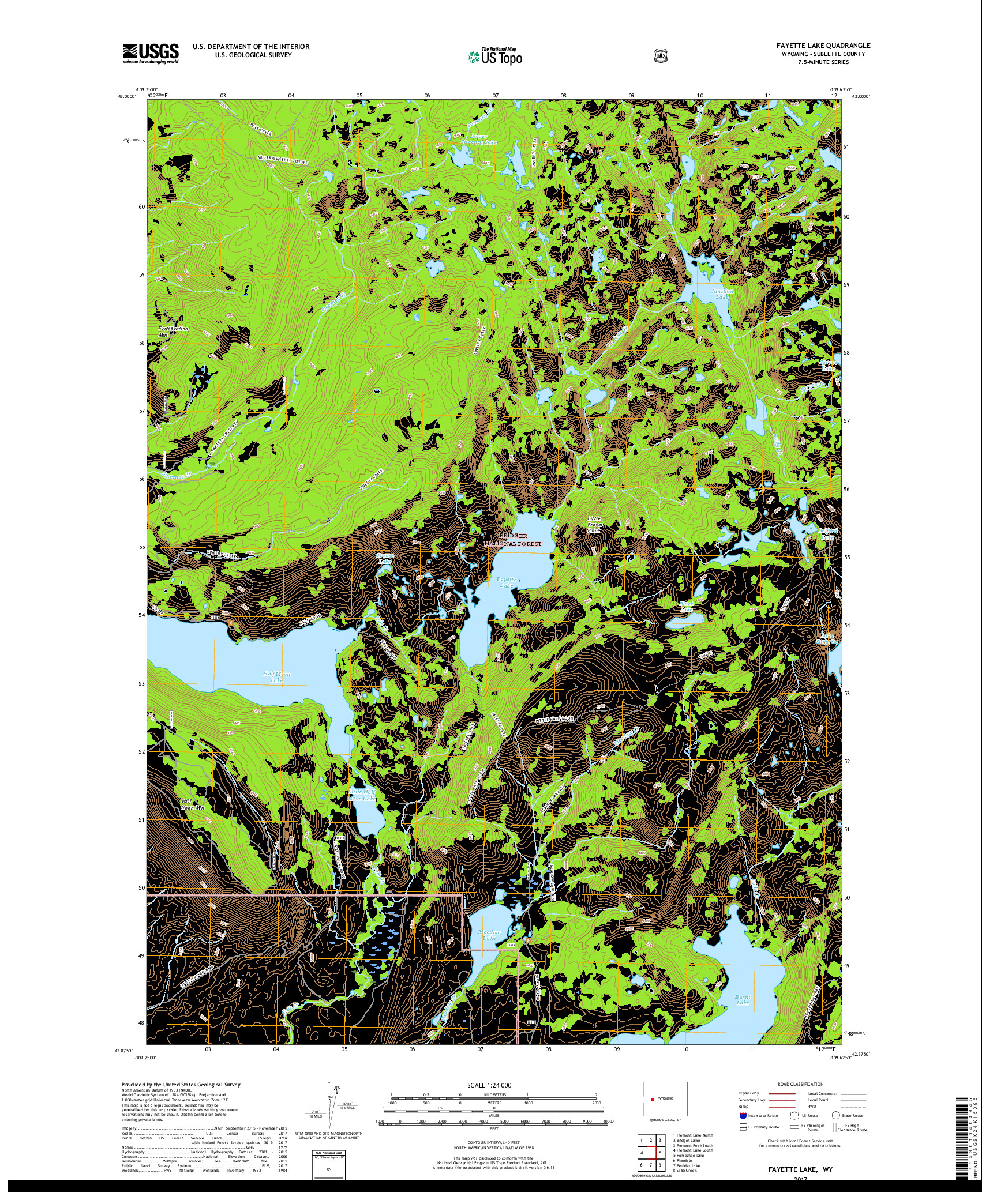 USGS US TOPO 7.5-MINUTE MAP FOR FAYETTE LAKE, WY 2017