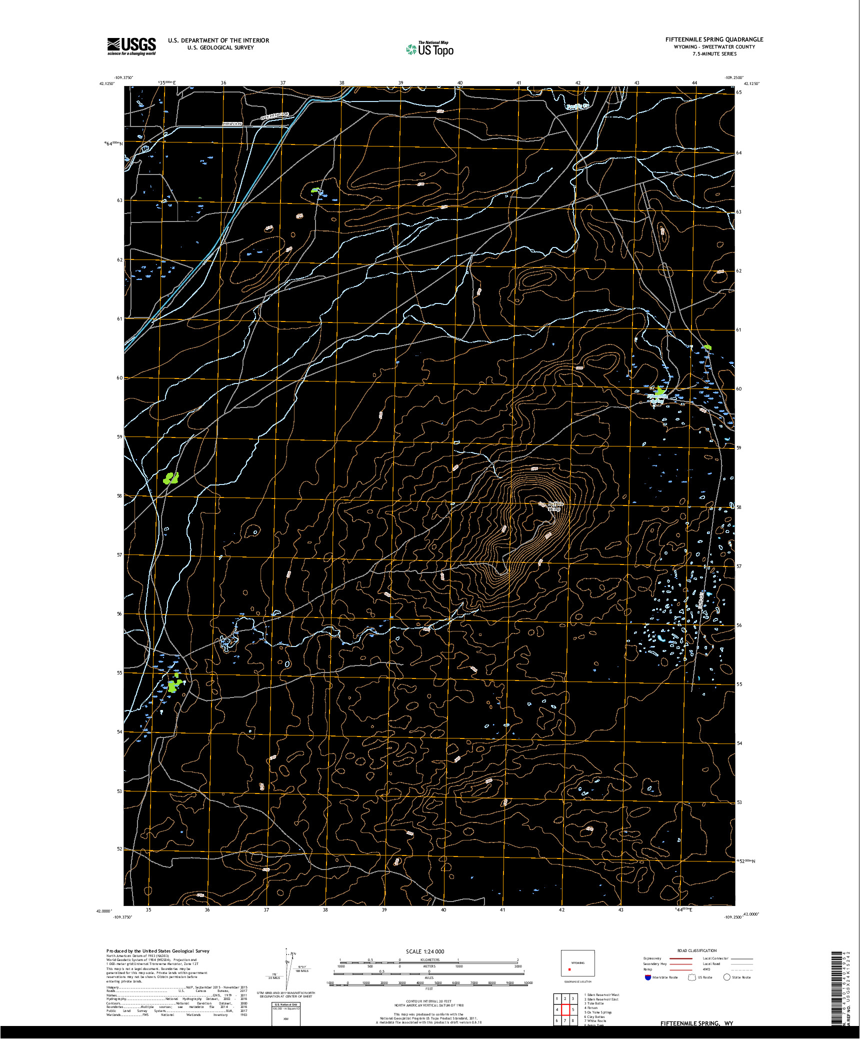 USGS US TOPO 7.5-MINUTE MAP FOR FIFTEENMILE SPRING, WY 2017