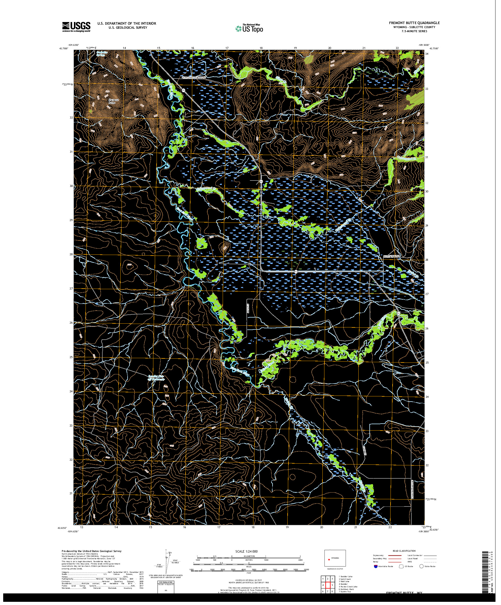 USGS US TOPO 7.5-MINUTE MAP FOR FREMONT BUTTE, WY 2017