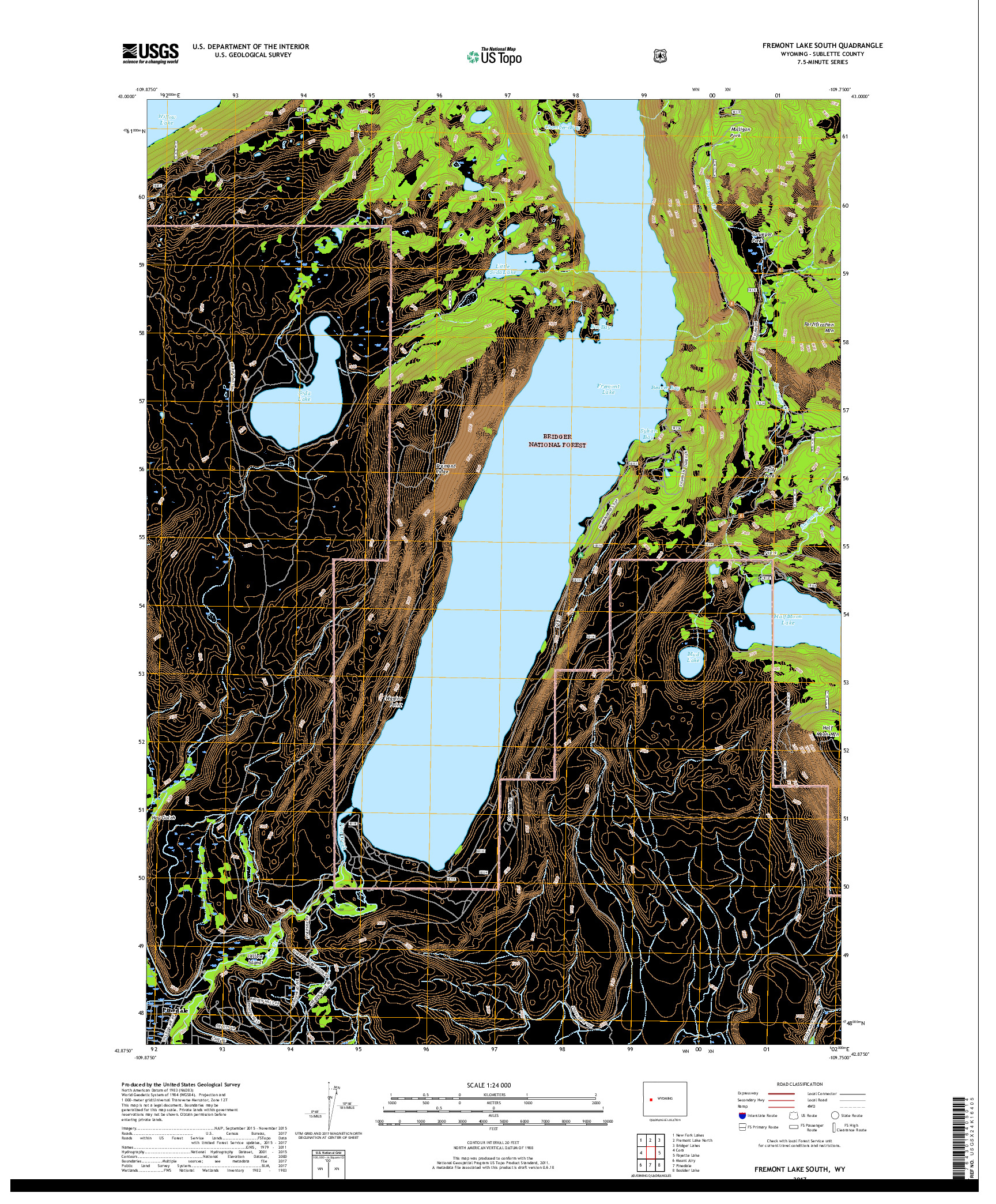 USGS US TOPO 7.5-MINUTE MAP FOR FREMONT LAKE SOUTH, WY 2017
