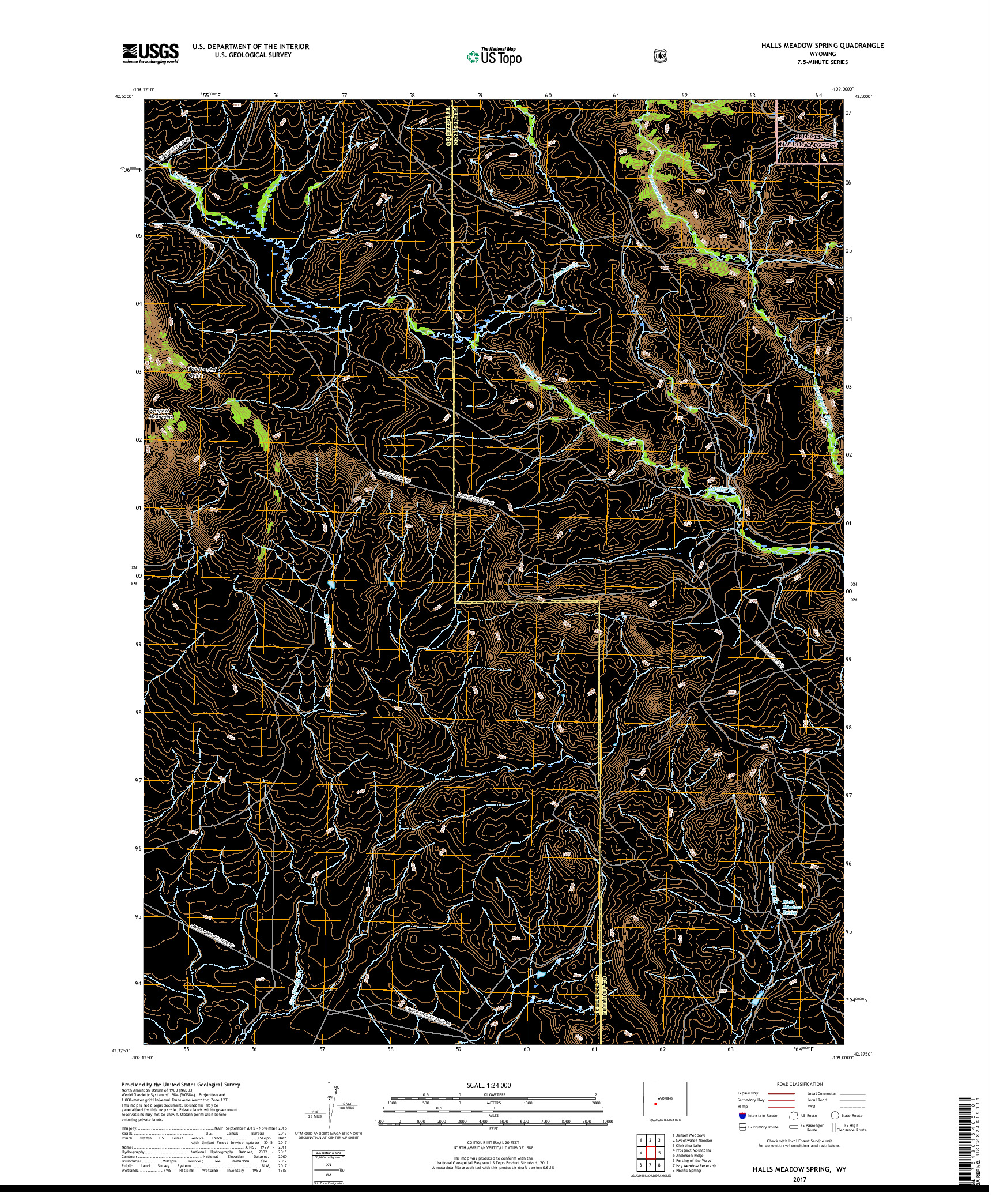 USGS US TOPO 7.5-MINUTE MAP FOR HALLS MEADOW SPRING, WY 2017