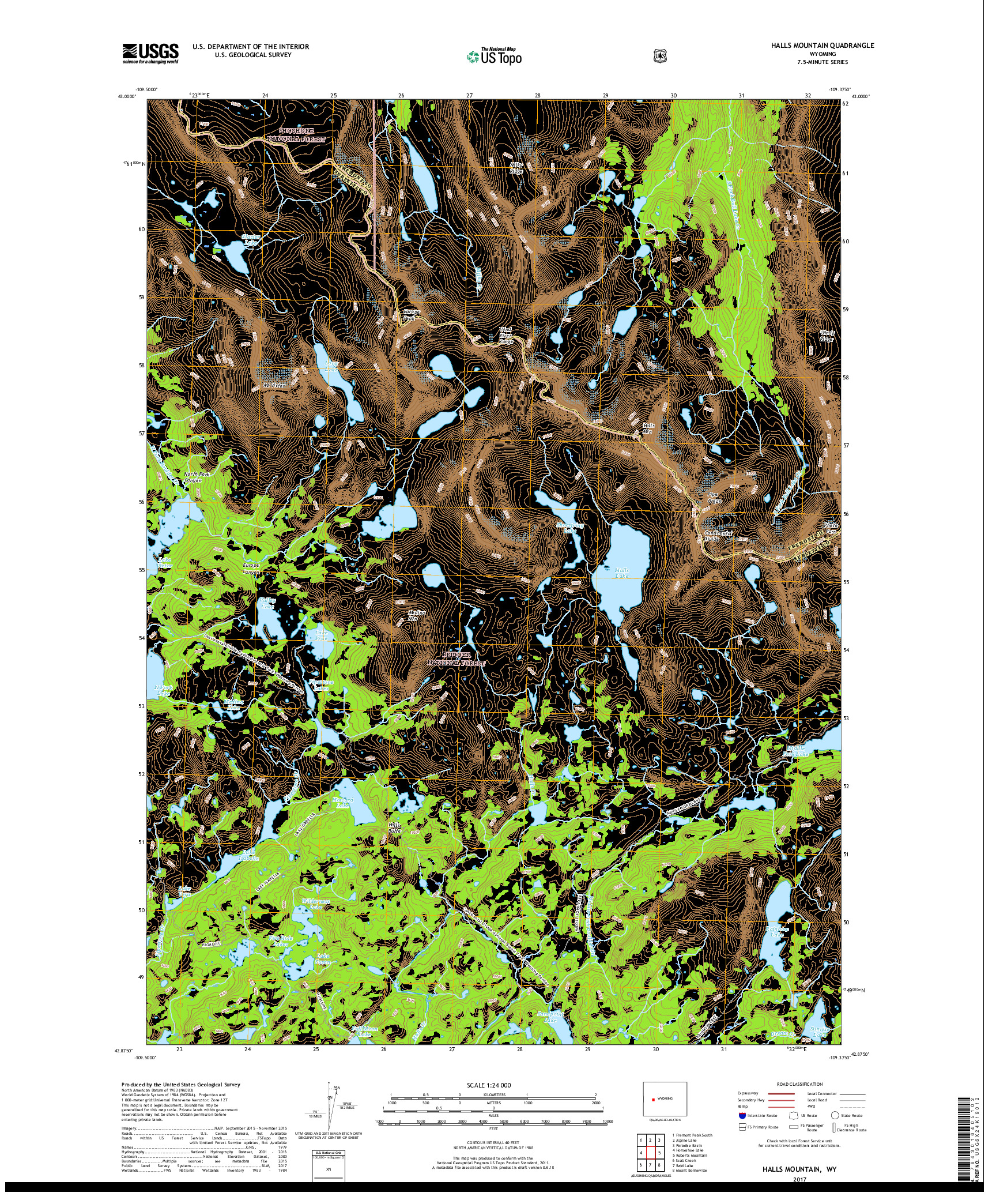 USGS US TOPO 7.5-MINUTE MAP FOR HALLS MOUNTAIN, WY 2017