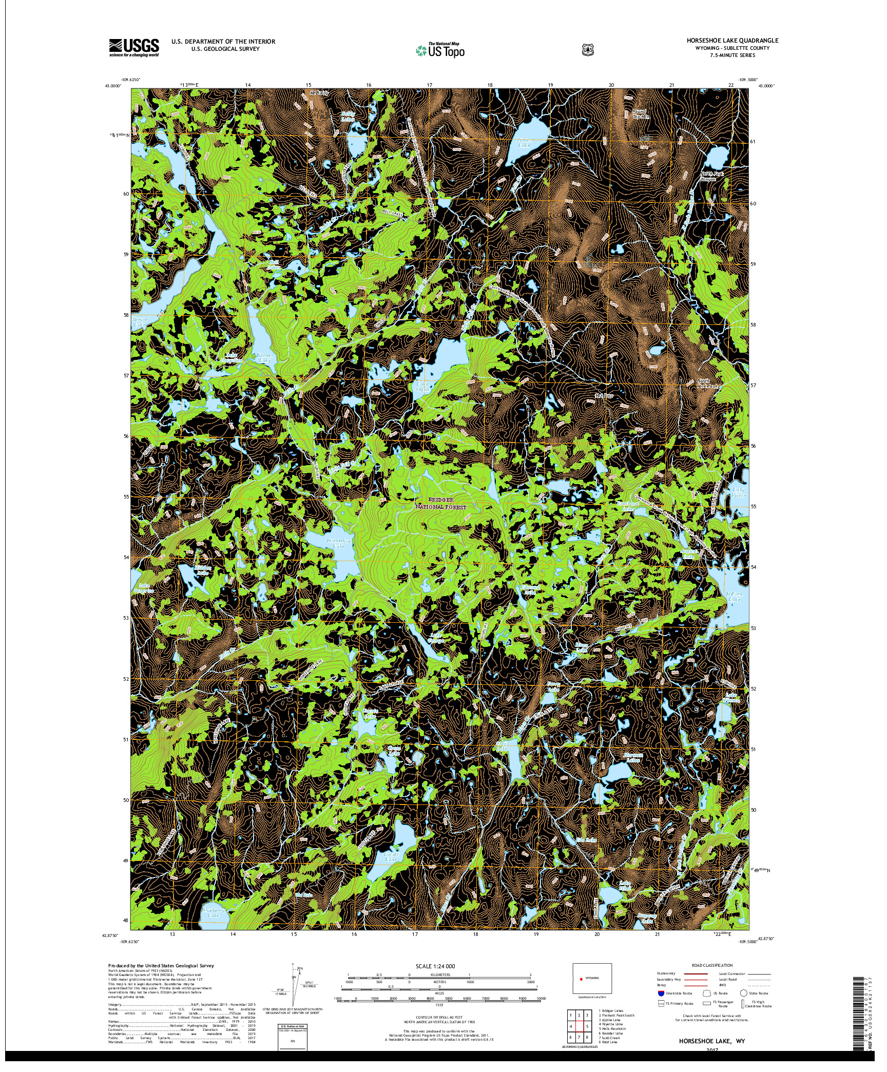 USGS US TOPO 7.5-MINUTE MAP FOR HORSESHOE LAKE, WY 2017