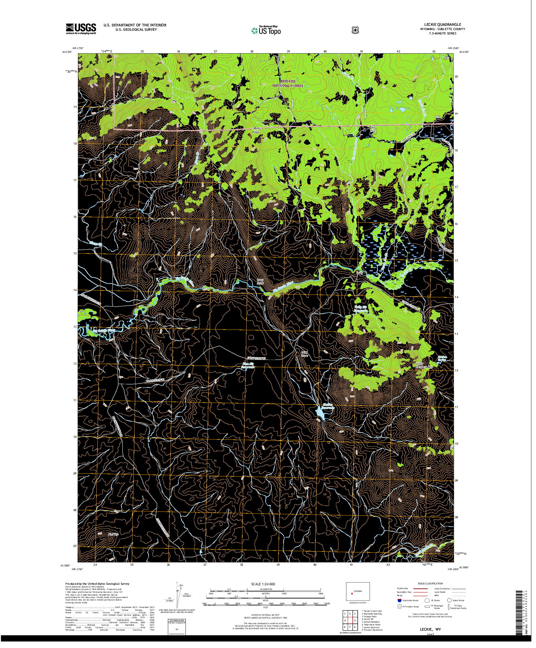 USGS US TOPO 7.5-MINUTE MAP FOR LECKIE, WY 2017