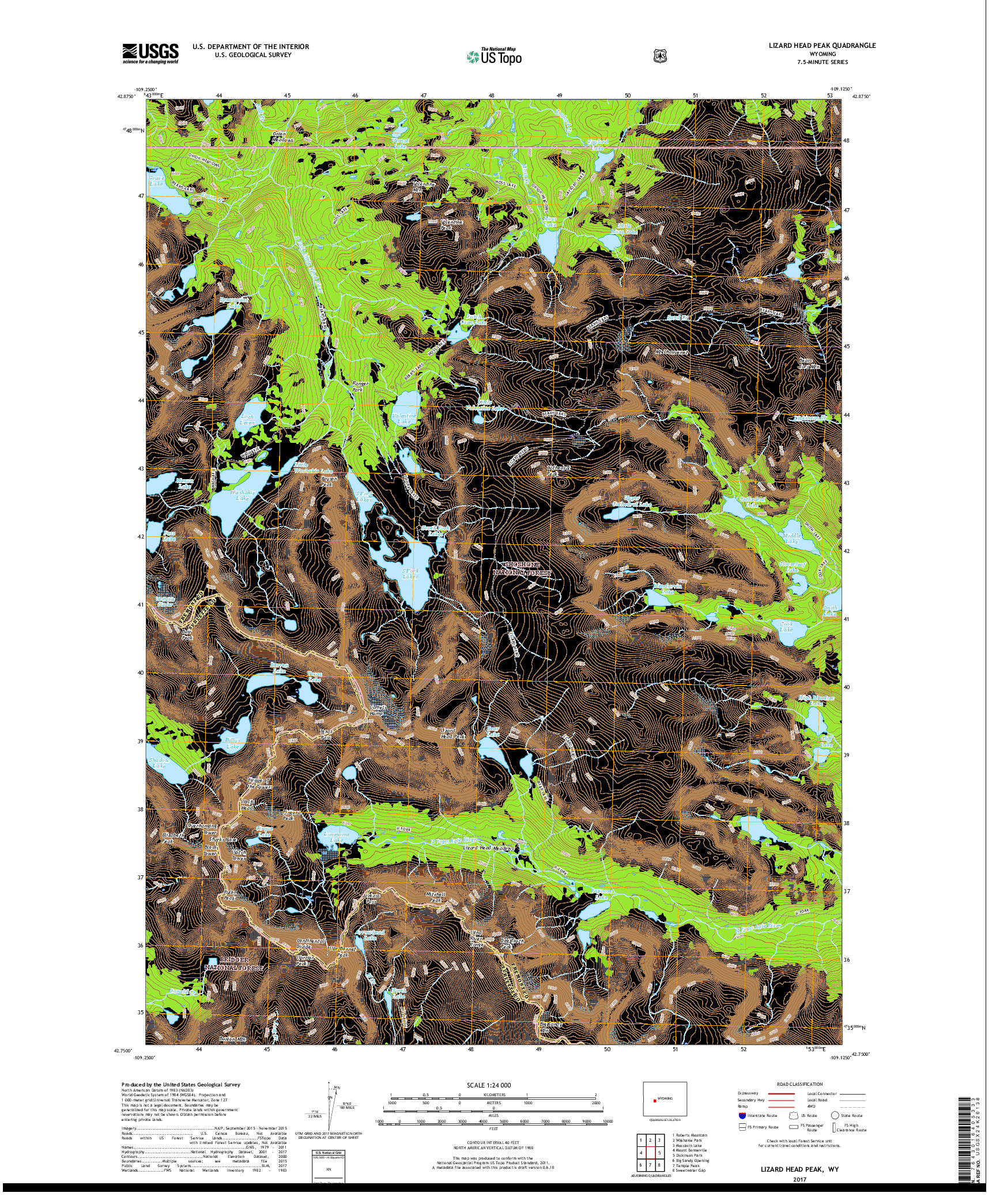 USGS US TOPO 7.5-MINUTE MAP FOR LIZARD HEAD PEAK, WY 2017