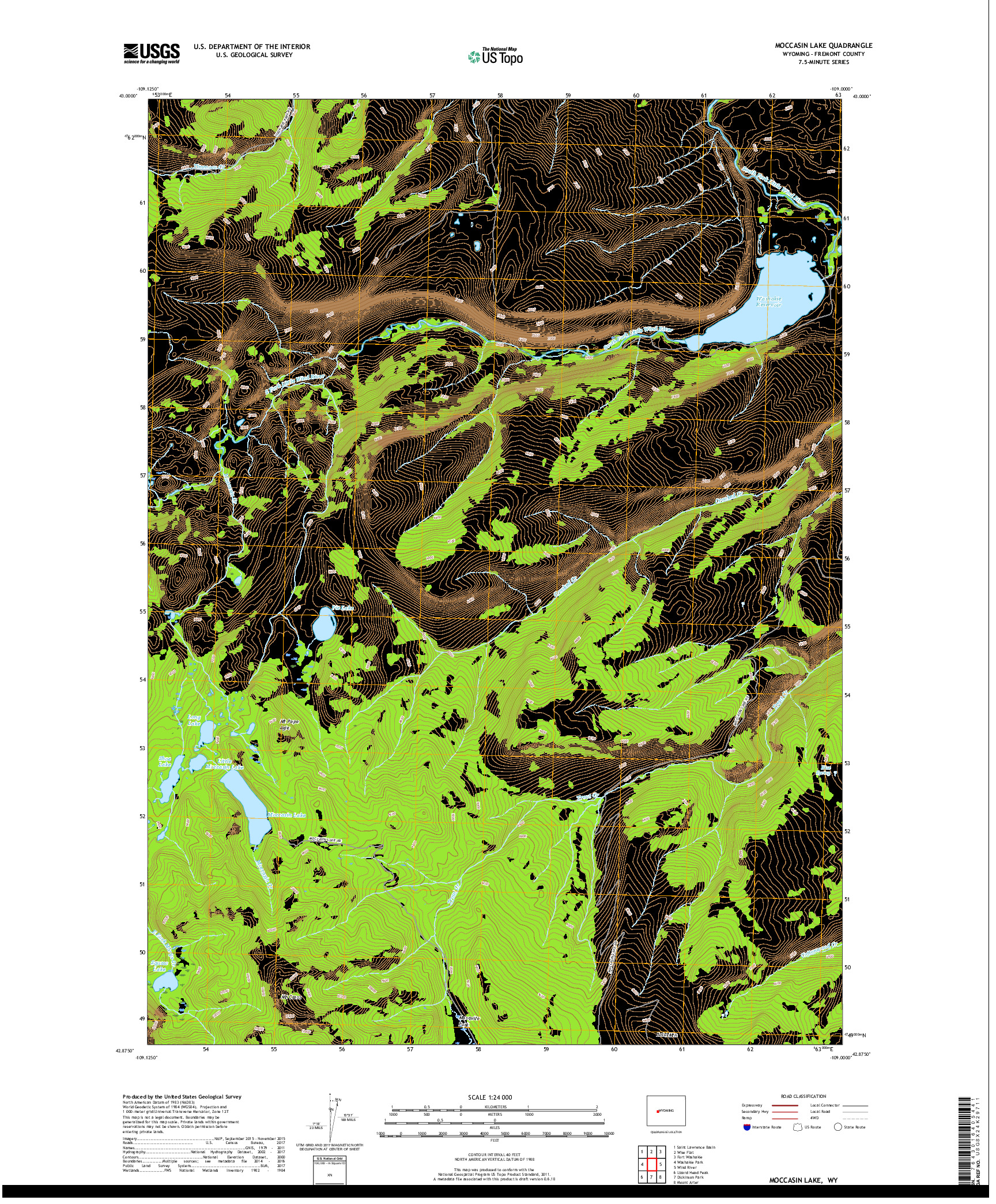 USGS US TOPO 7.5-MINUTE MAP FOR MOCCASIN LAKE, WY 2017