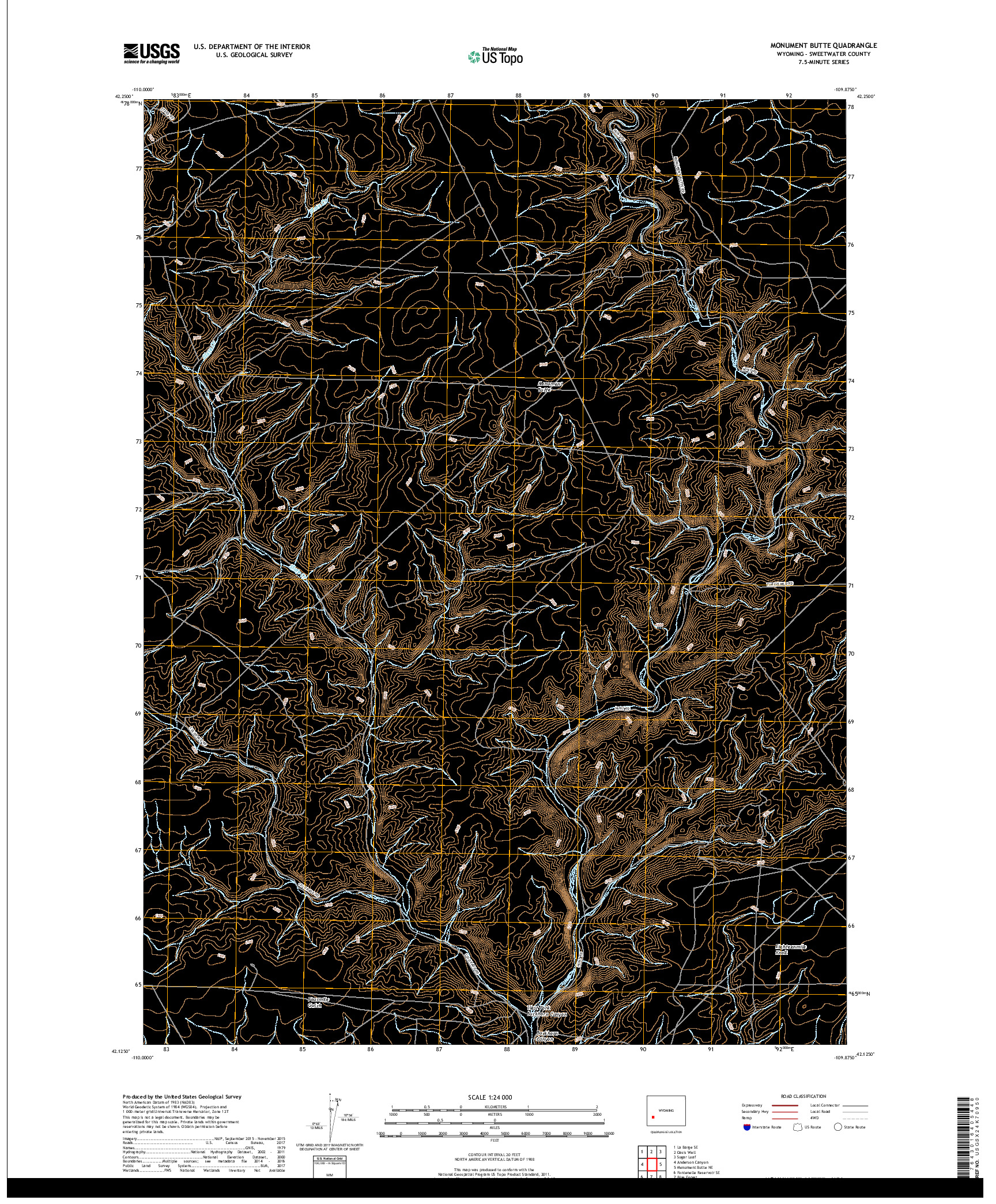 USGS US TOPO 7.5-MINUTE MAP FOR MONUMENT BUTTE, WY 2017