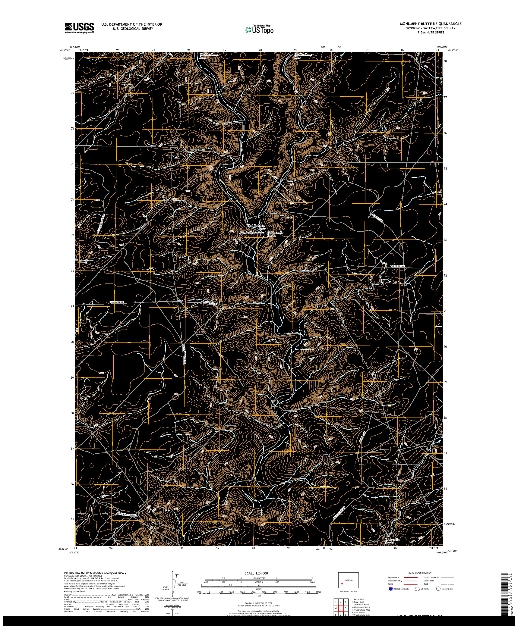 USGS US TOPO 7.5-MINUTE MAP FOR MONUMENT BUTTE NE, WY 2017