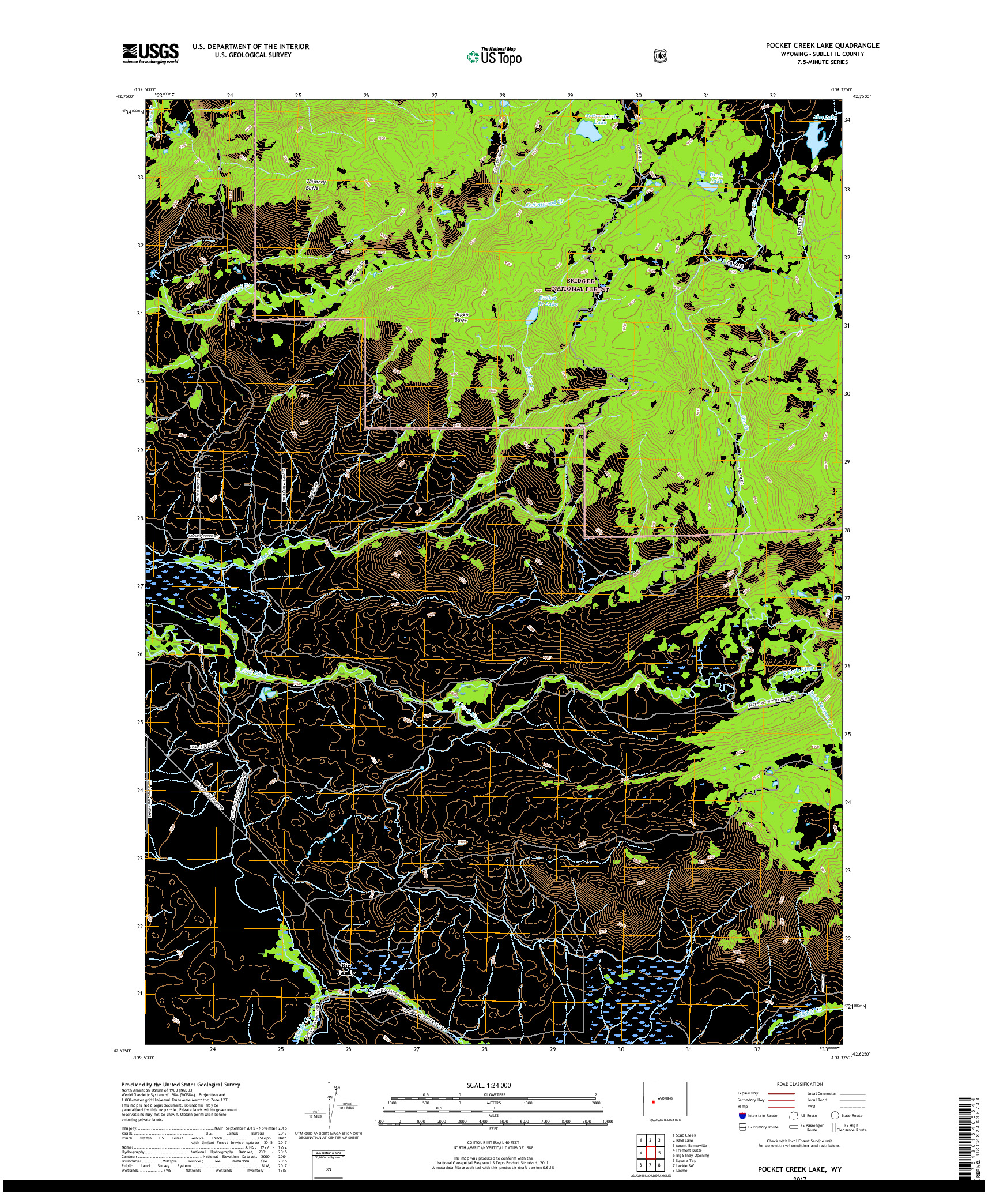 USGS US TOPO 7.5-MINUTE MAP FOR POCKET CREEK LAKE, WY 2017