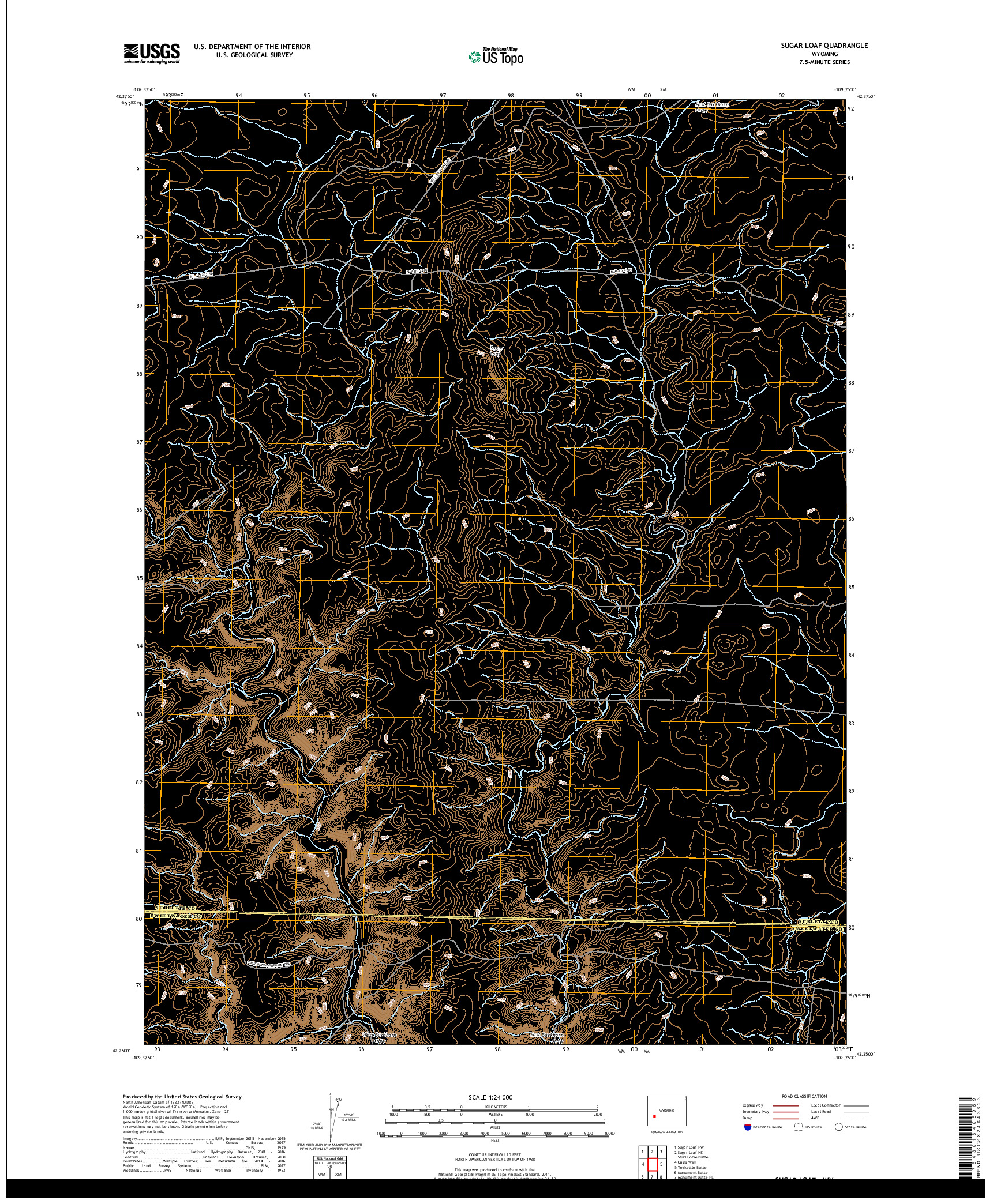 USGS US TOPO 7.5-MINUTE MAP FOR SUGAR LOAF, WY 2017