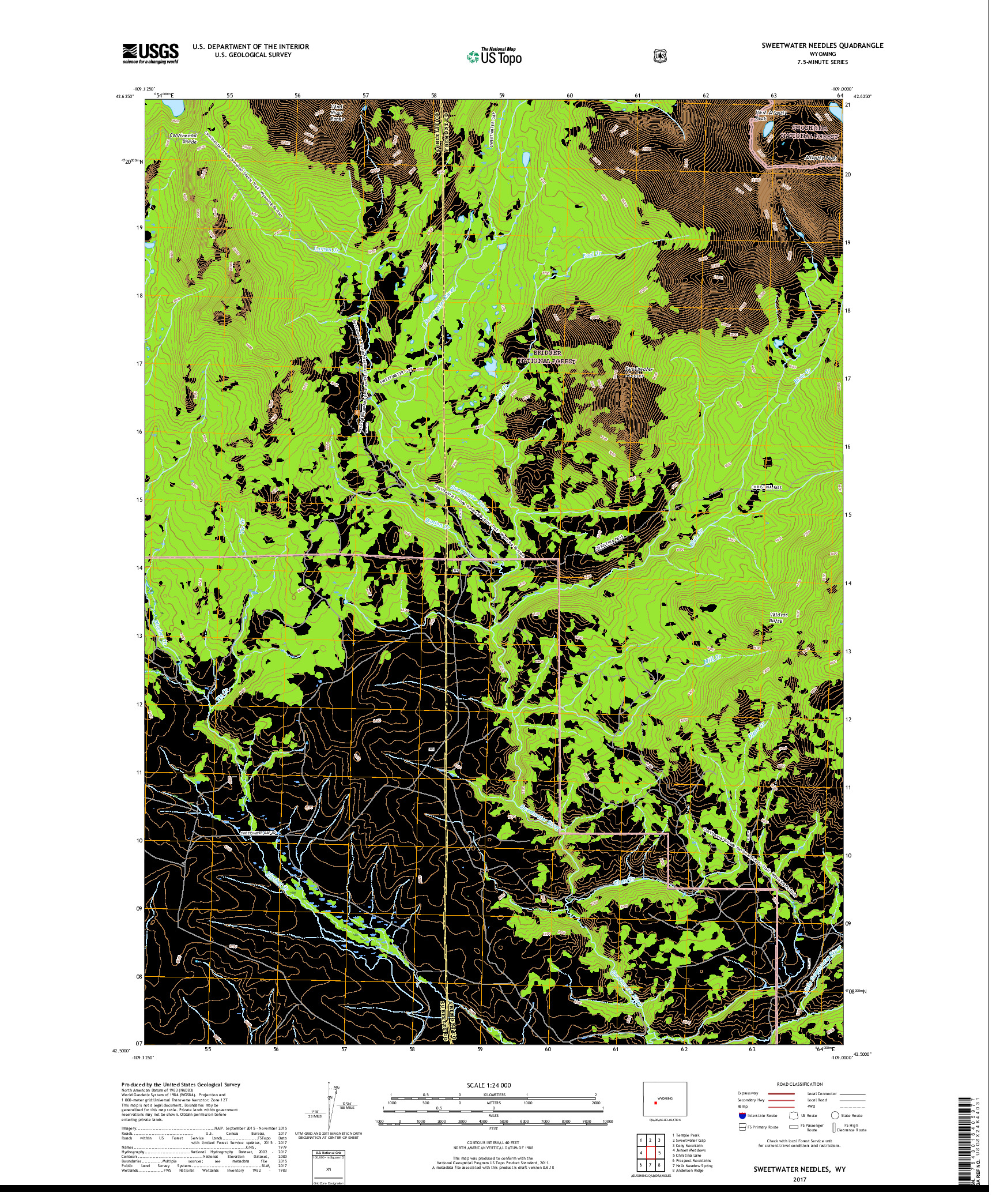 USGS US TOPO 7.5-MINUTE MAP FOR SWEETWATER NEEDLES, WY 2017
