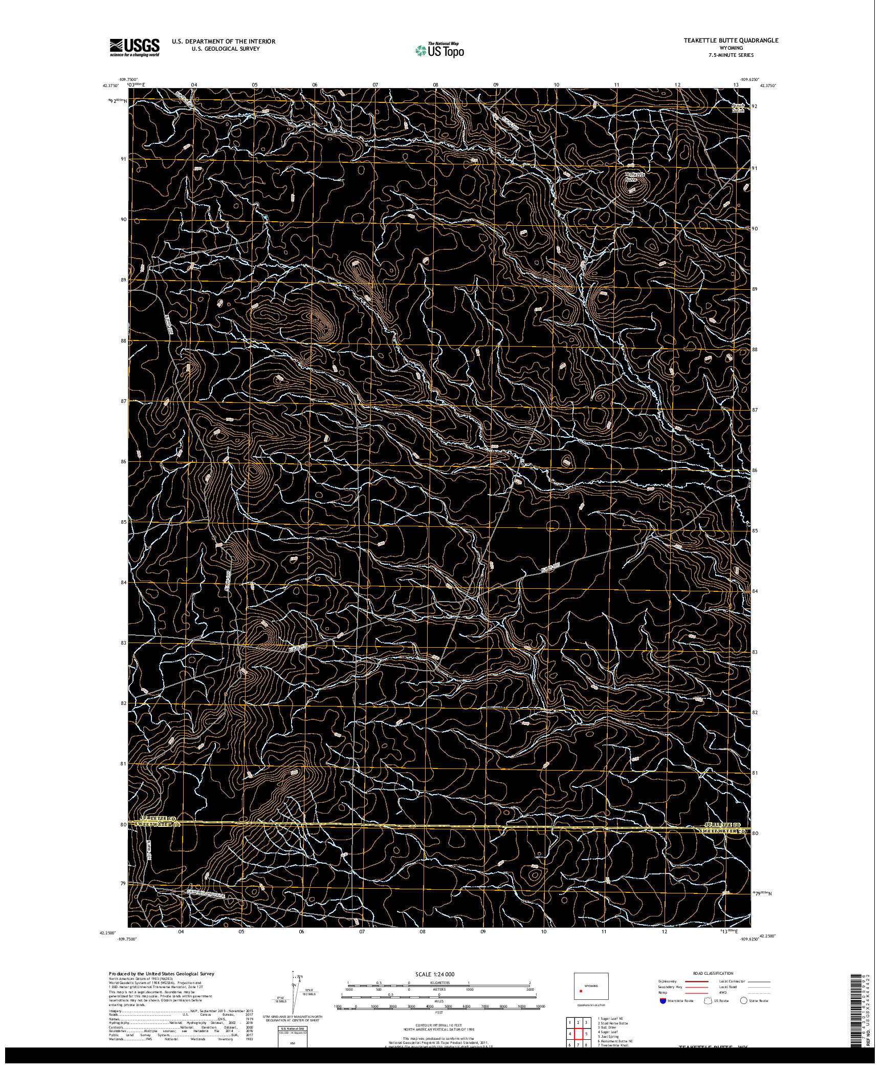 USGS US TOPO 7.5-MINUTE MAP FOR TEAKETTLE BUTTE, WY 2017