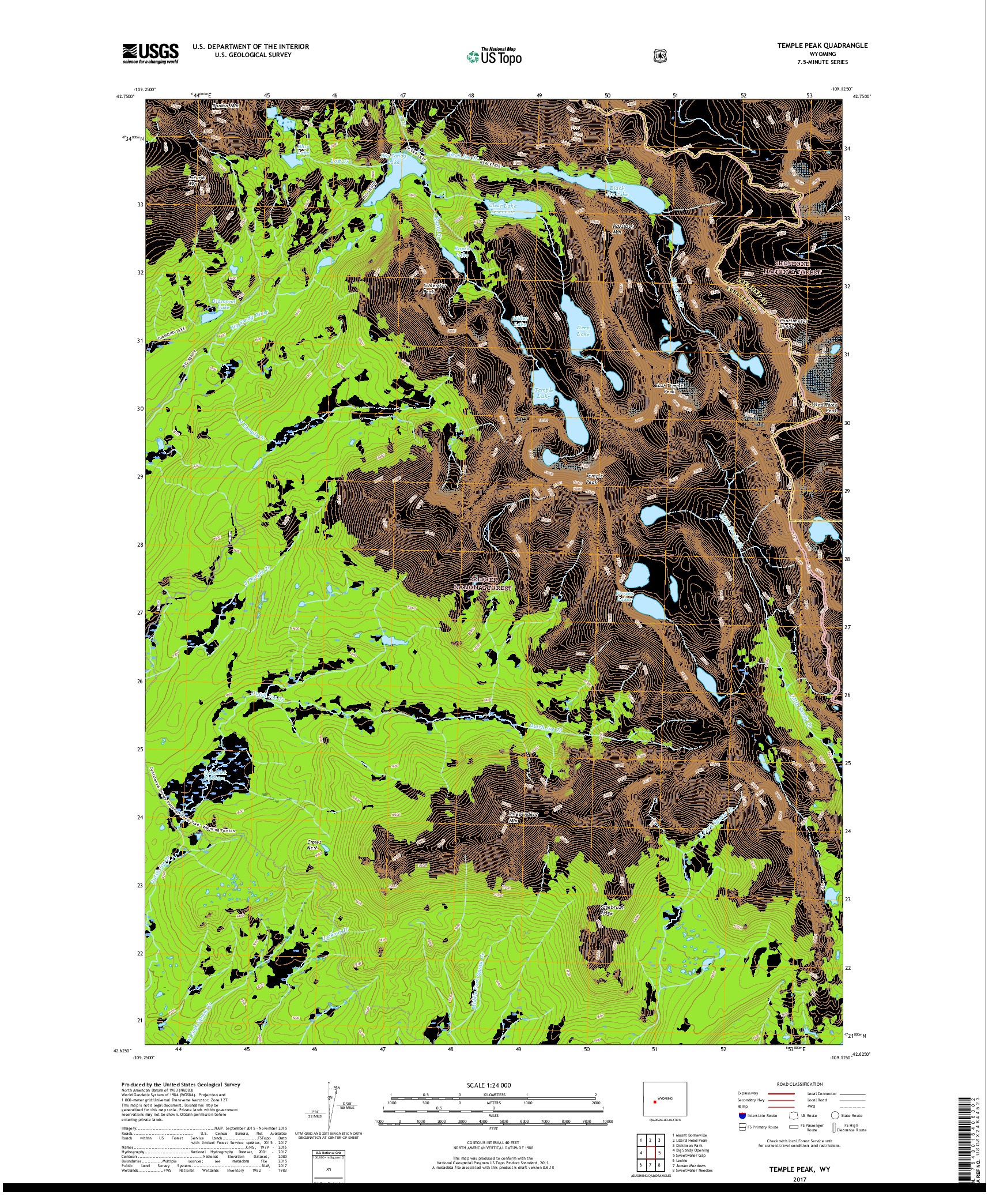 USGS US TOPO 7.5-MINUTE MAP FOR TEMPLE PEAK, WY 2017