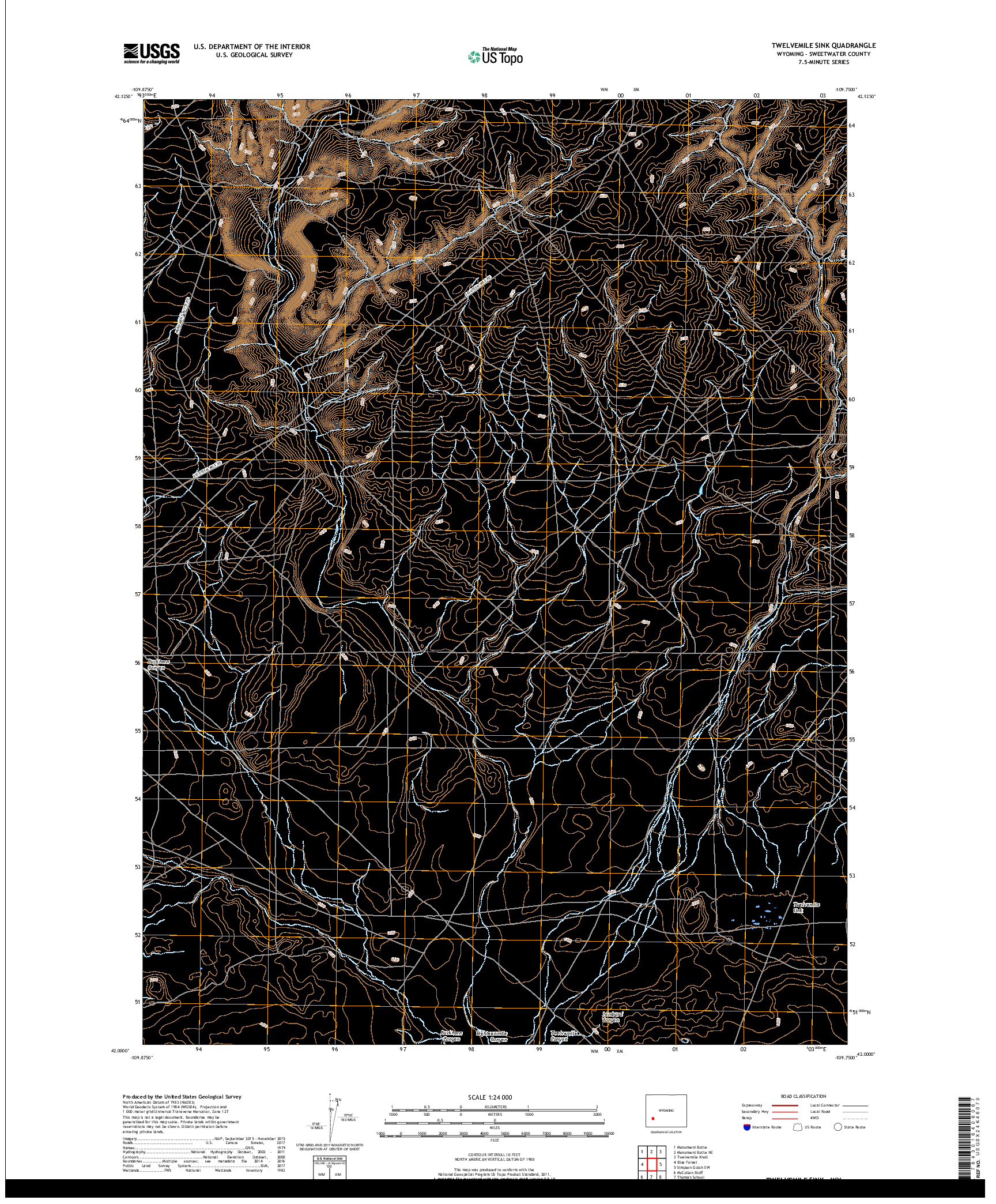 USGS US TOPO 7.5-MINUTE MAP FOR TWELVEMILE SINK, WY 2017