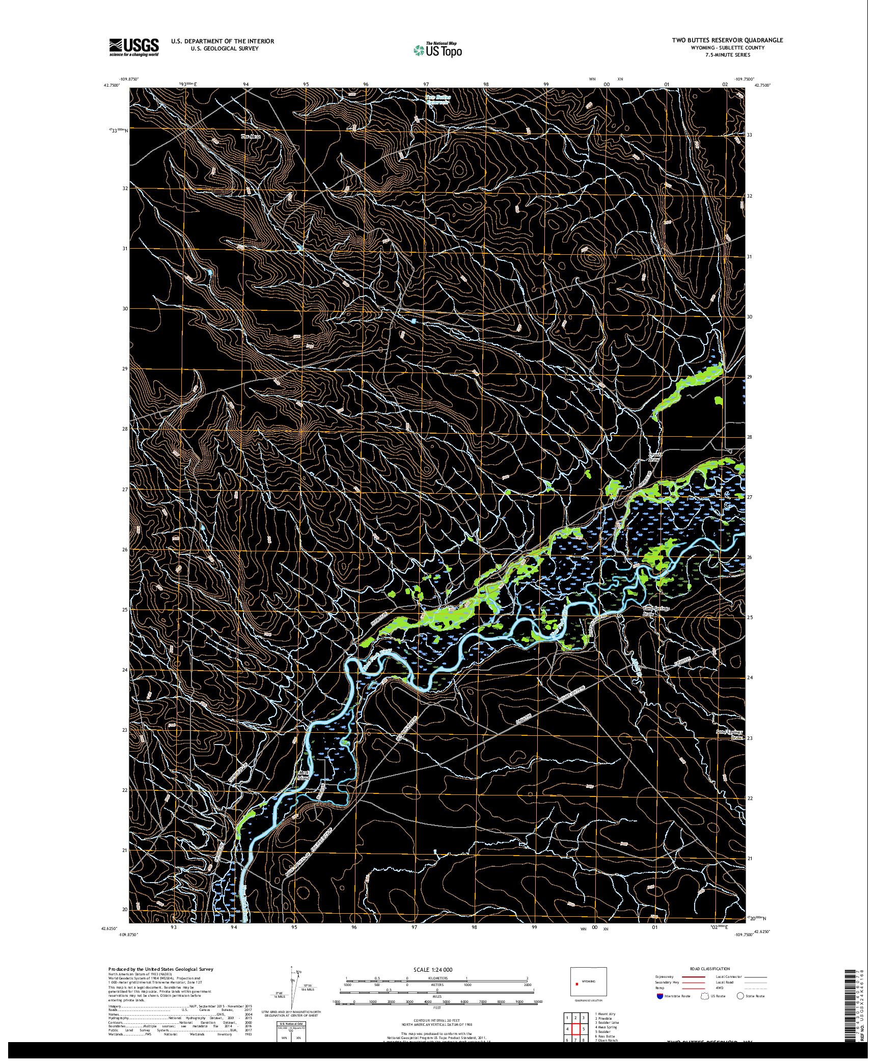 USGS US TOPO 7.5-MINUTE MAP FOR TWO BUTTES RESERVOIR, WY 2017