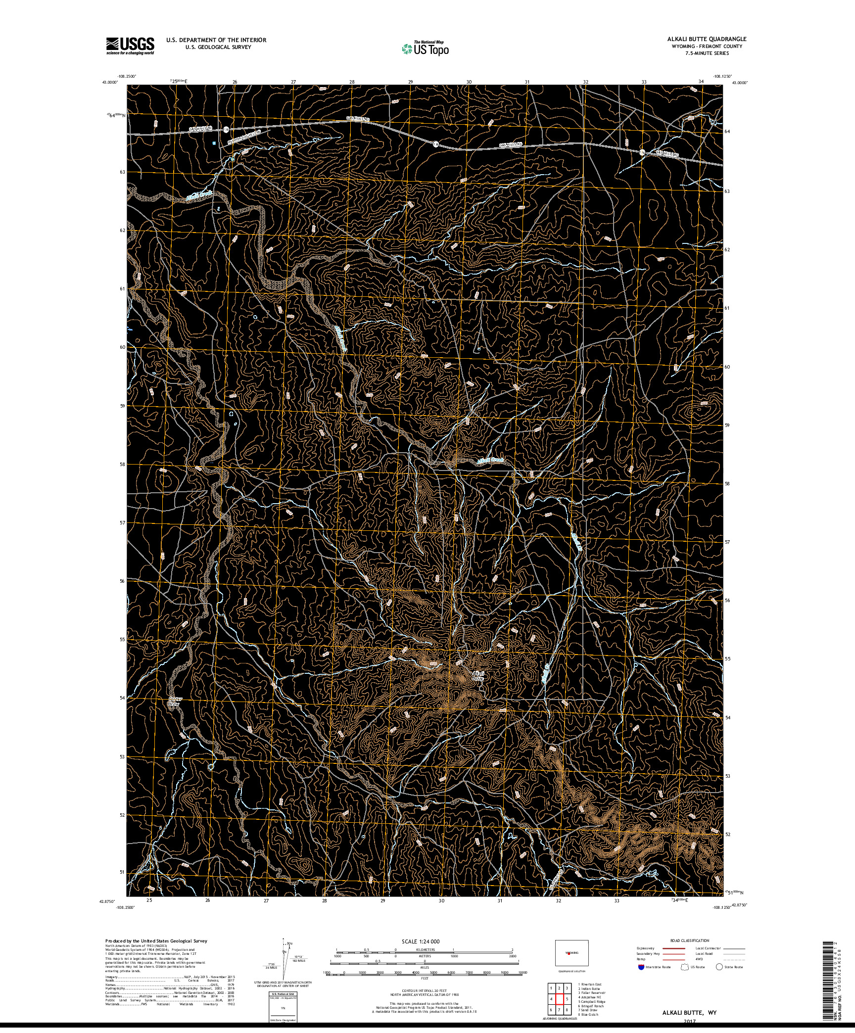 USGS US TOPO 7.5-MINUTE MAP FOR ALKALI BUTTE, WY 2017