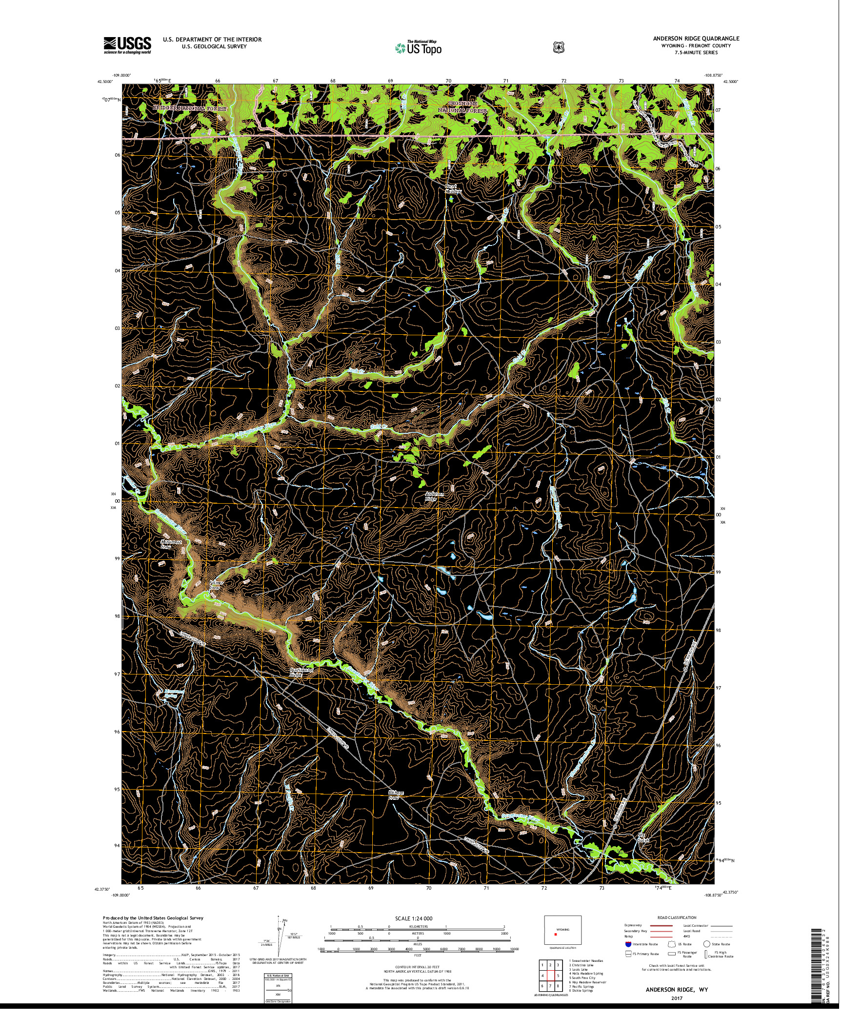 USGS US TOPO 7.5-MINUTE MAP FOR ANDERSON RIDGE, WY 2017