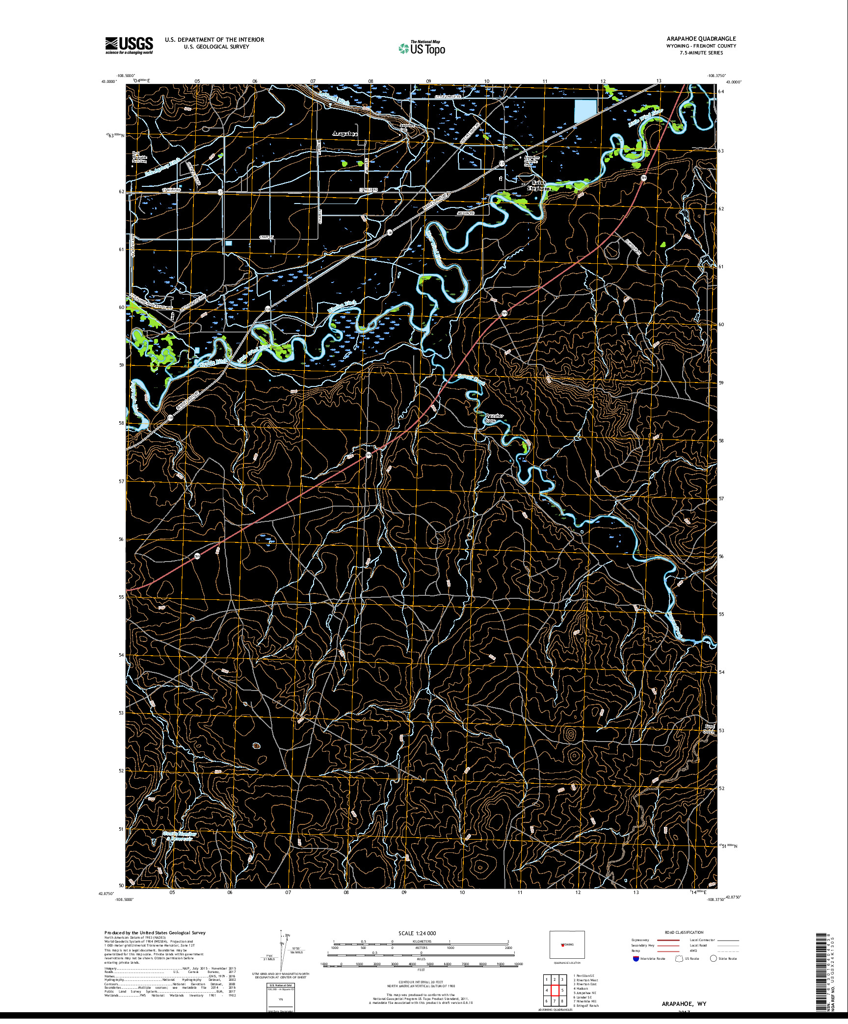 USGS US TOPO 7.5-MINUTE MAP FOR ARAPAHOE, WY 2017
