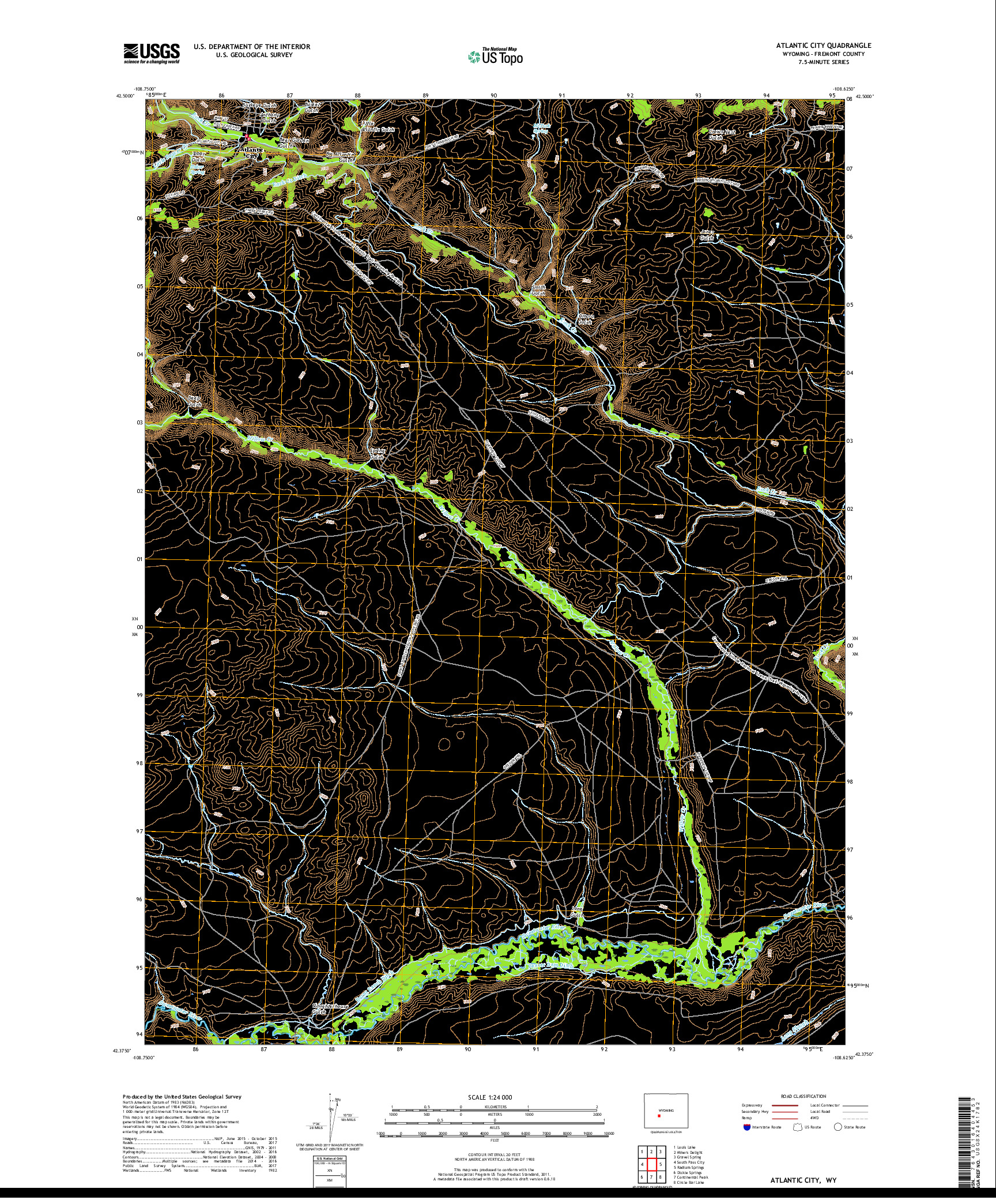 USGS US TOPO 7.5-MINUTE MAP FOR ATLANTIC CITY, WY 2017