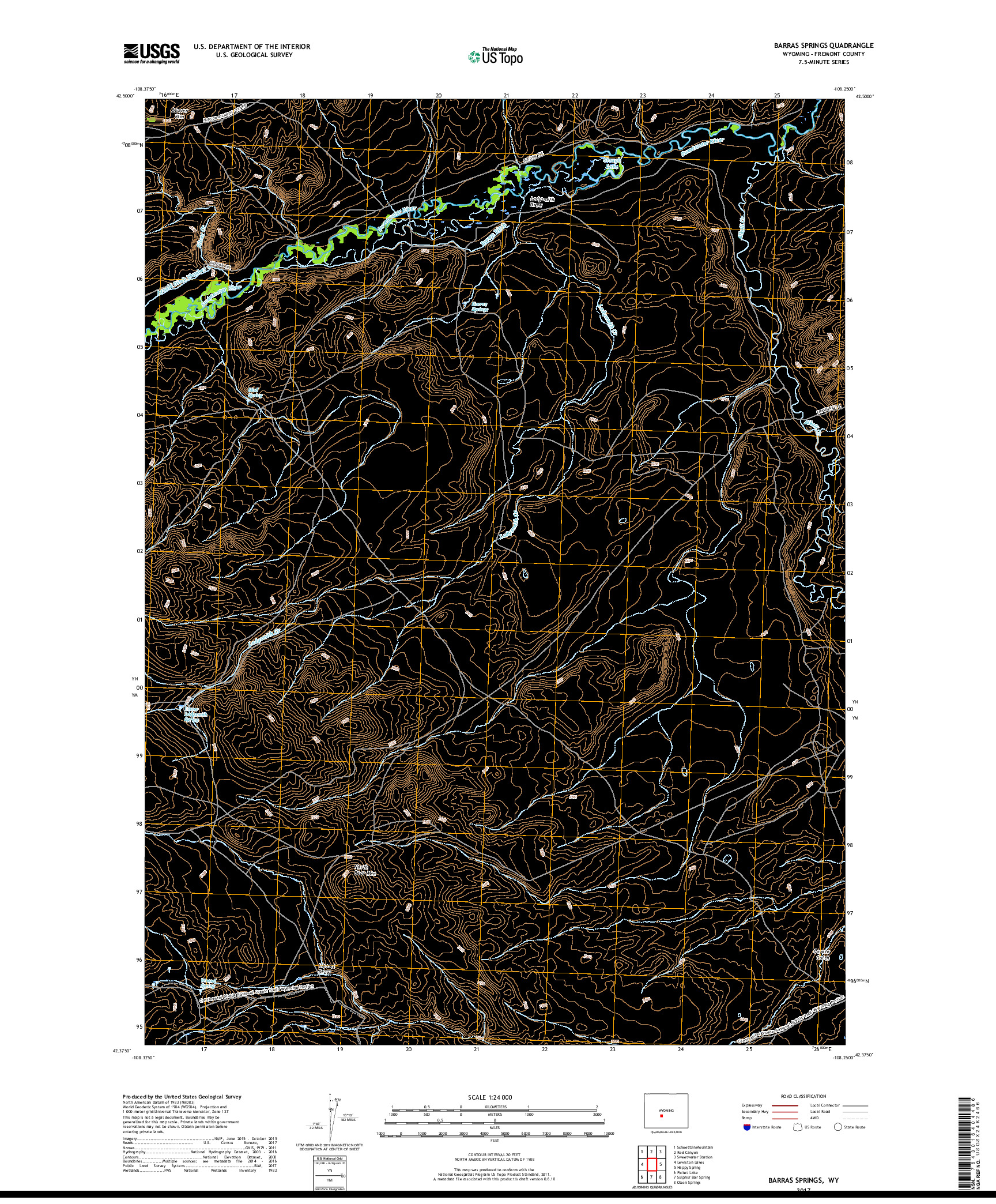 USGS US TOPO 7.5-MINUTE MAP FOR BARRAS SPRINGS, WY 2017