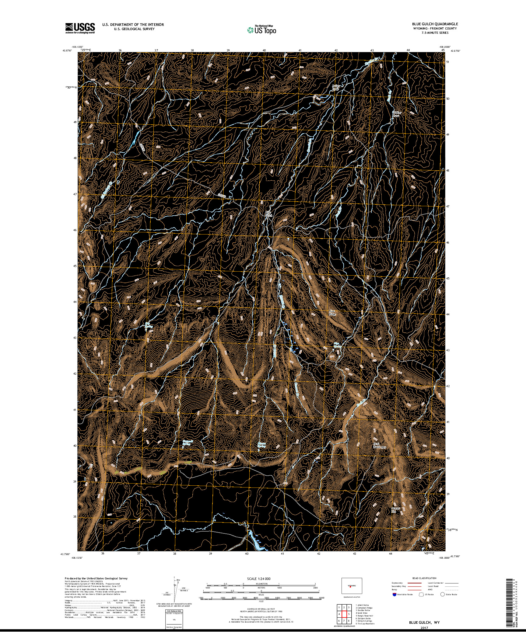 USGS US TOPO 7.5-MINUTE MAP FOR BLUE GULCH, WY 2017