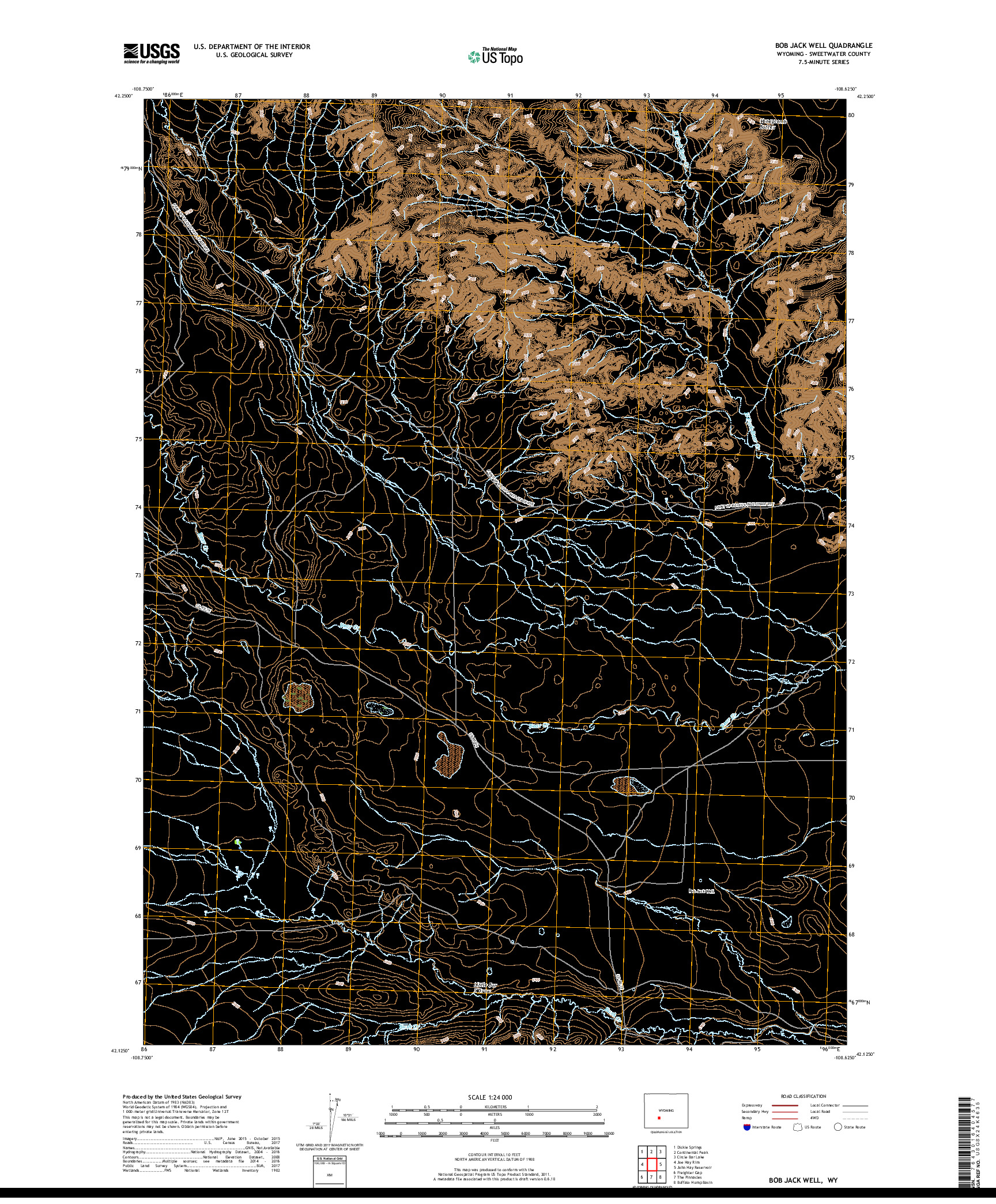 USGS US TOPO 7.5-MINUTE MAP FOR BOB JACK WELL, WY 2017