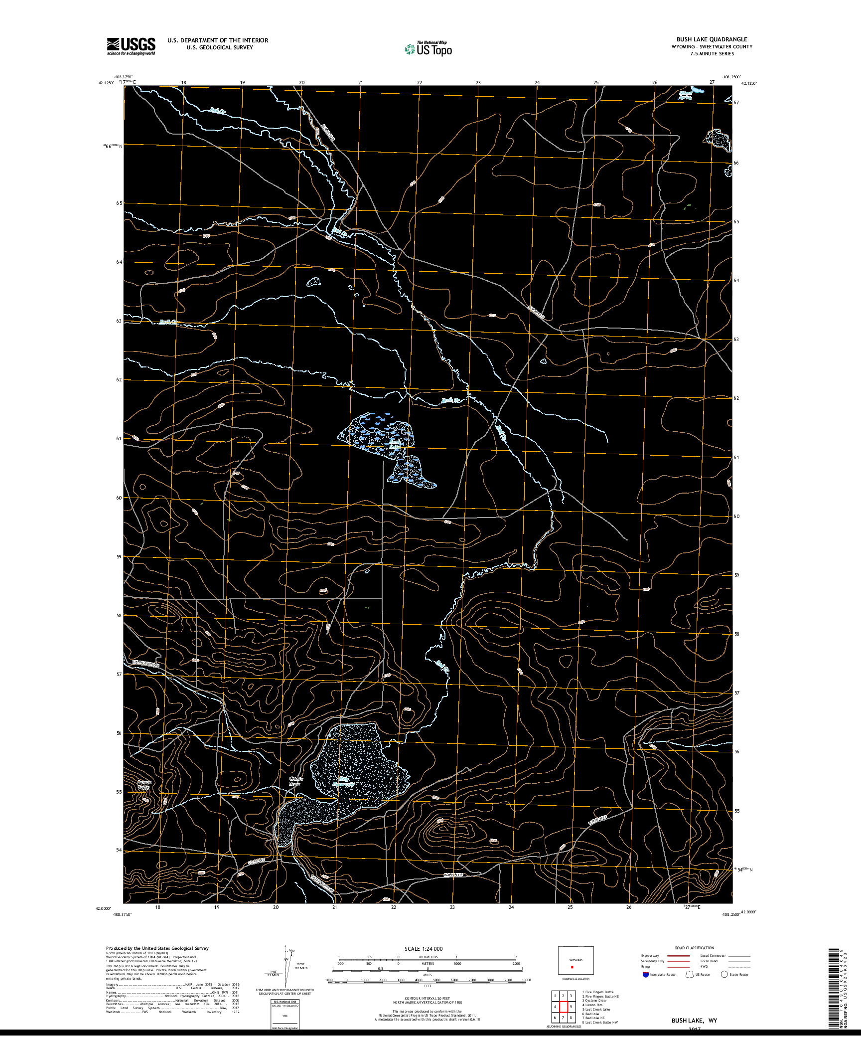USGS US TOPO 7.5-MINUTE MAP FOR BUSH LAKE, WY 2017