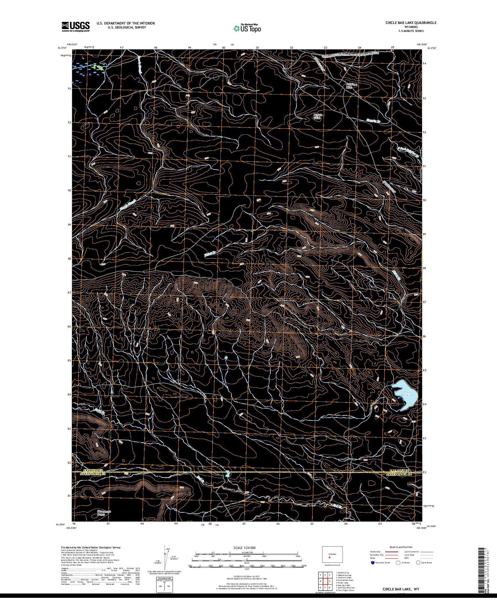 USGS US TOPO 7.5-MINUTE MAP FOR CIRCLE BAR LAKE, WY 2017