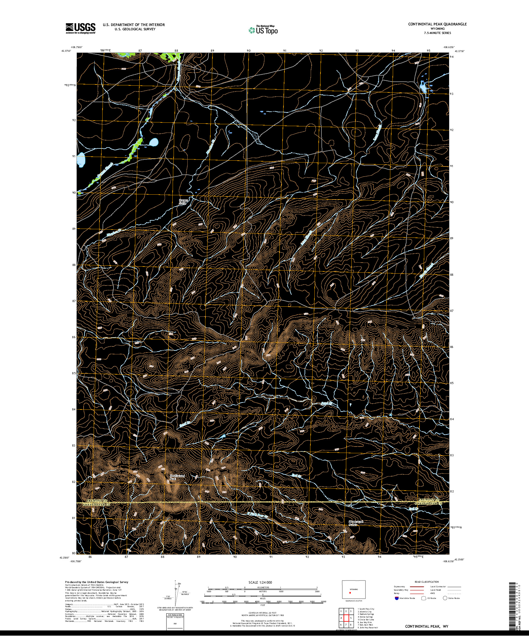 USGS US TOPO 7.5-MINUTE MAP FOR CONTINENTAL PEAK, WY 2017