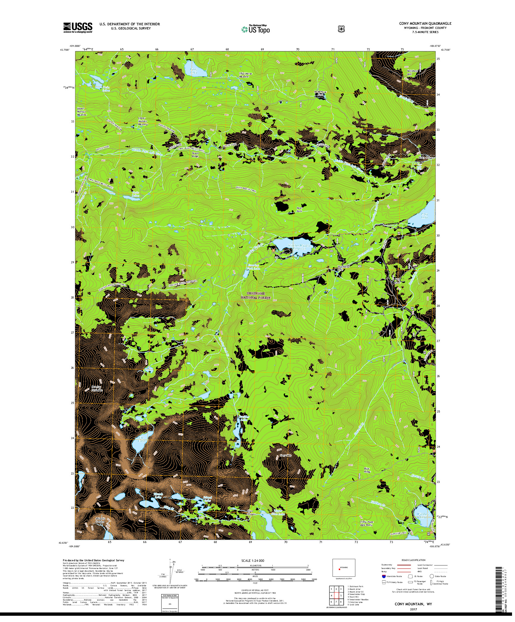 USGS US TOPO 7.5-MINUTE MAP FOR CONY MOUNTAIN, WY 2017