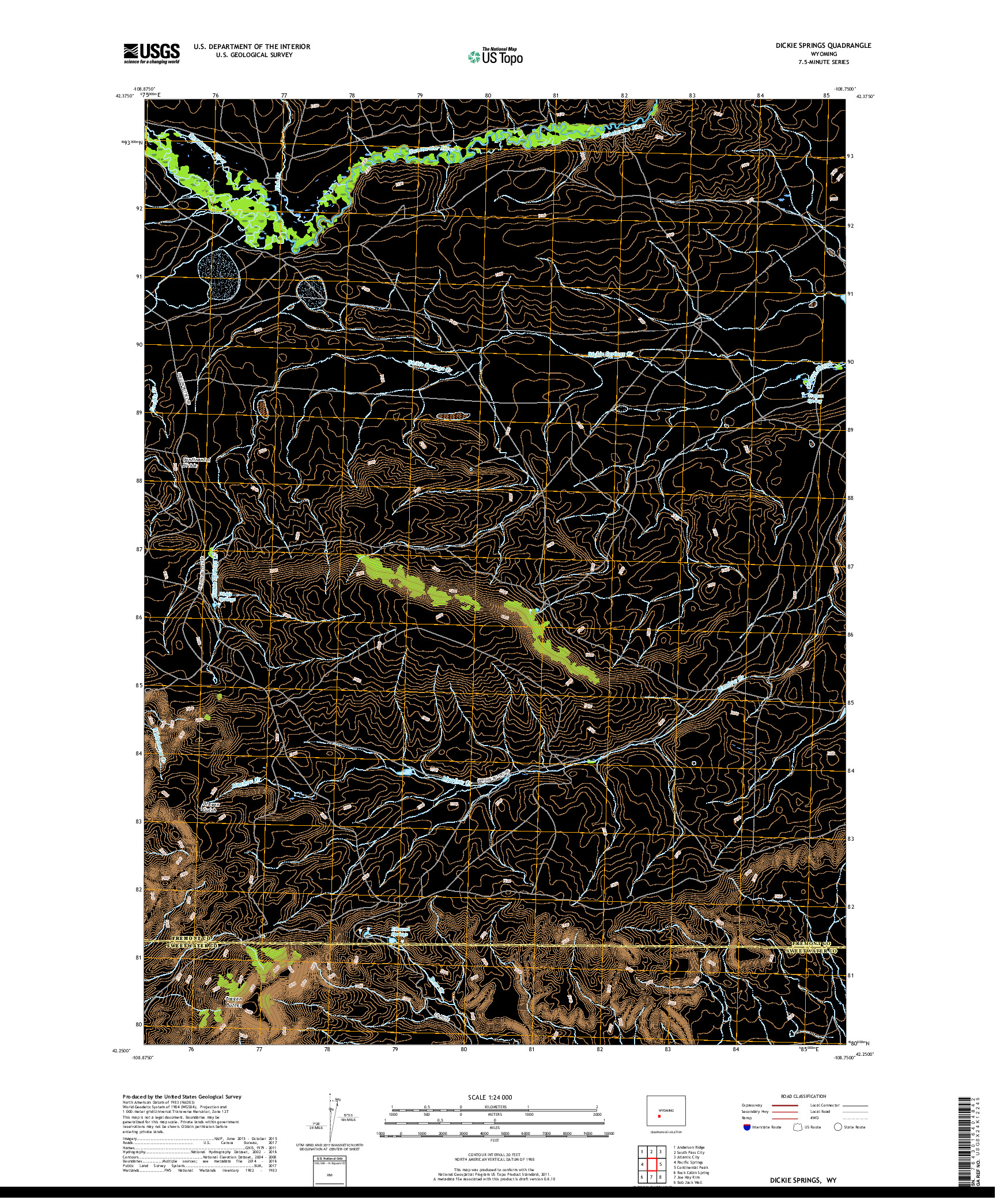 USGS US TOPO 7.5-MINUTE MAP FOR DICKIE SPRINGS, WY 2017