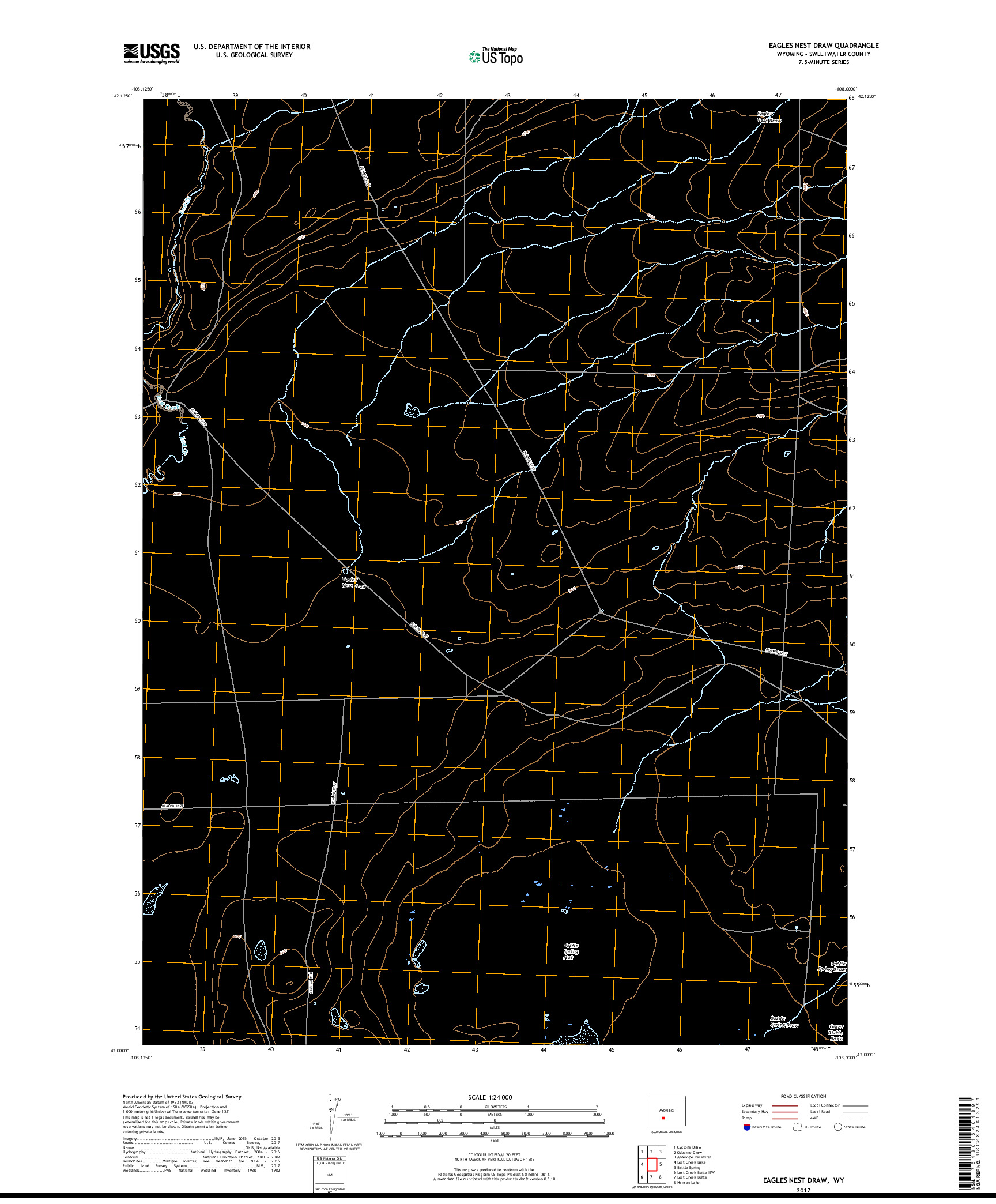 USGS US TOPO 7.5-MINUTE MAP FOR EAGLES NEST DRAW, WY 2017