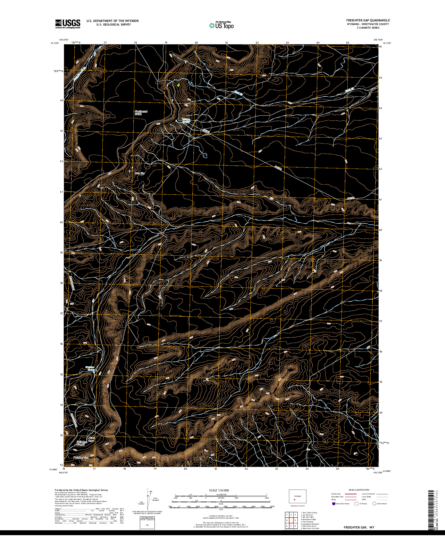 USGS US TOPO 7.5-MINUTE MAP FOR FREIGHTER GAP, WY 2017