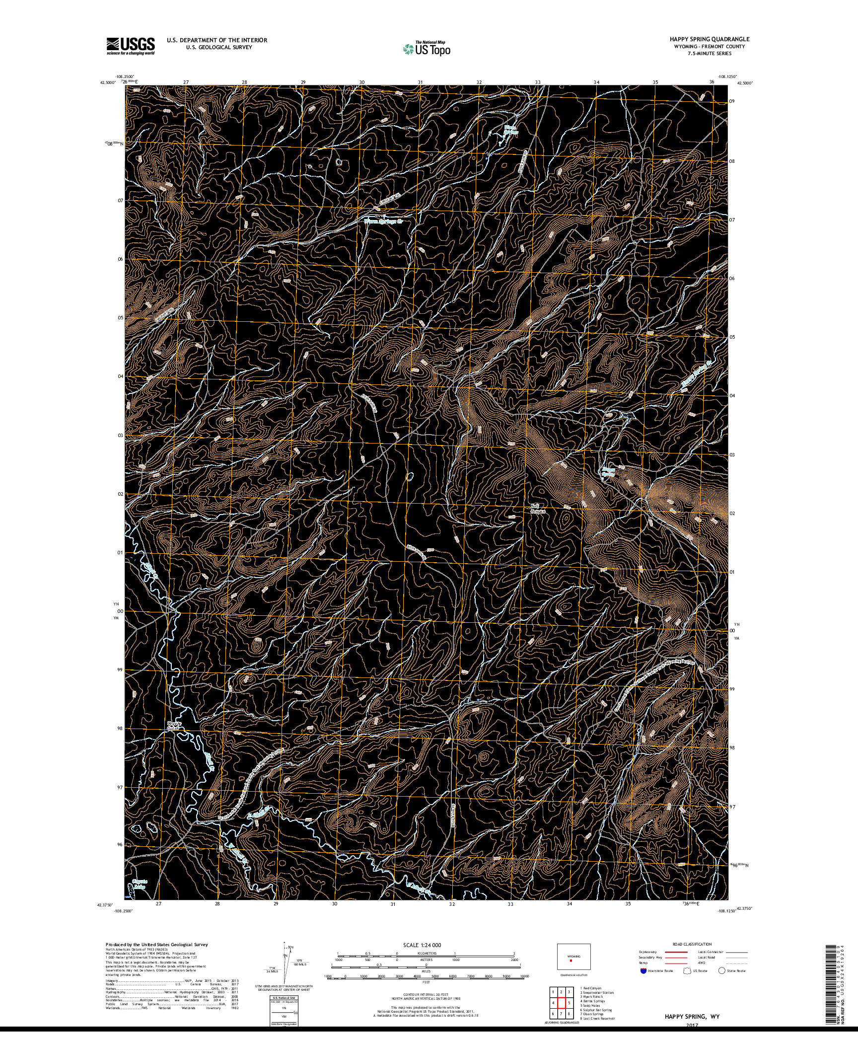 USGS US TOPO 7.5-MINUTE MAP FOR HAPPY SPRING, WY 2017