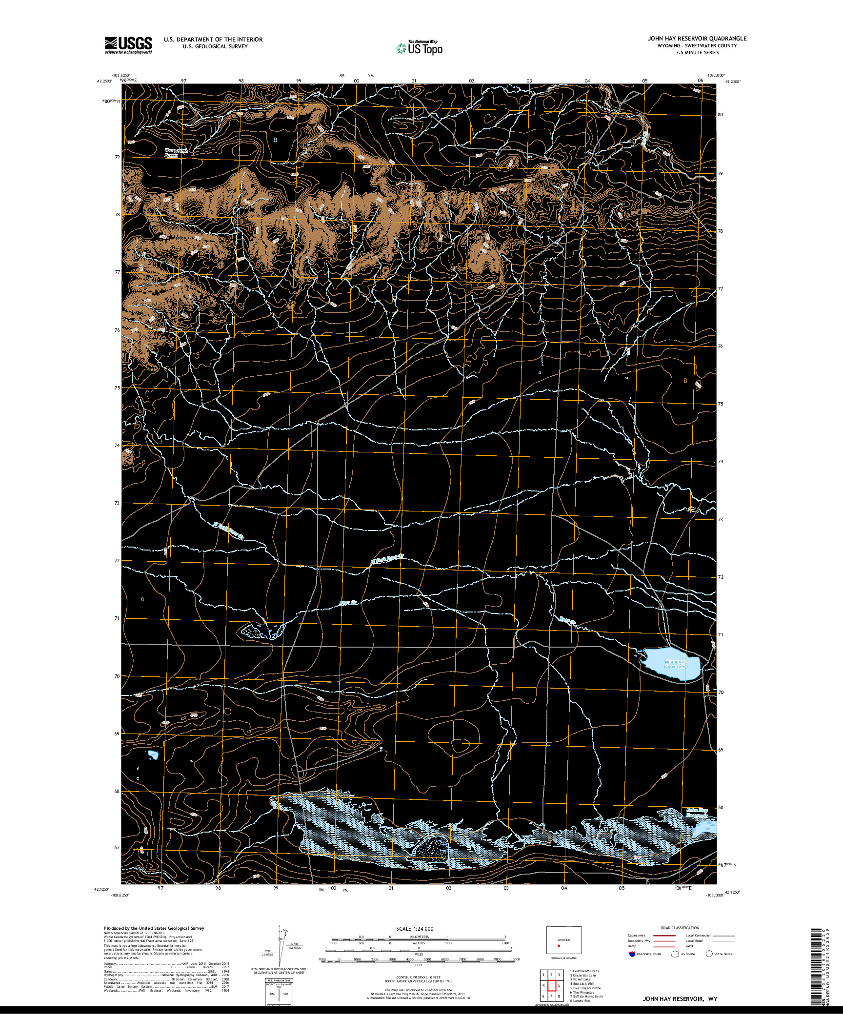 USGS US TOPO 7.5-MINUTE MAP FOR JOHN HAY RESERVOIR, WY 2017