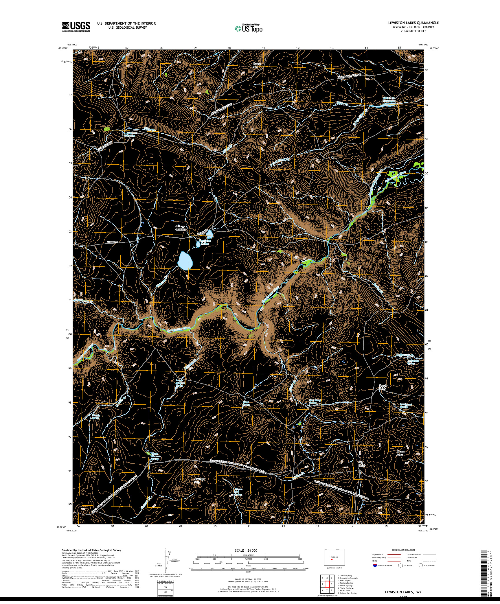 USGS US TOPO 7.5-MINUTE MAP FOR LEWISTON LAKES, WY 2017