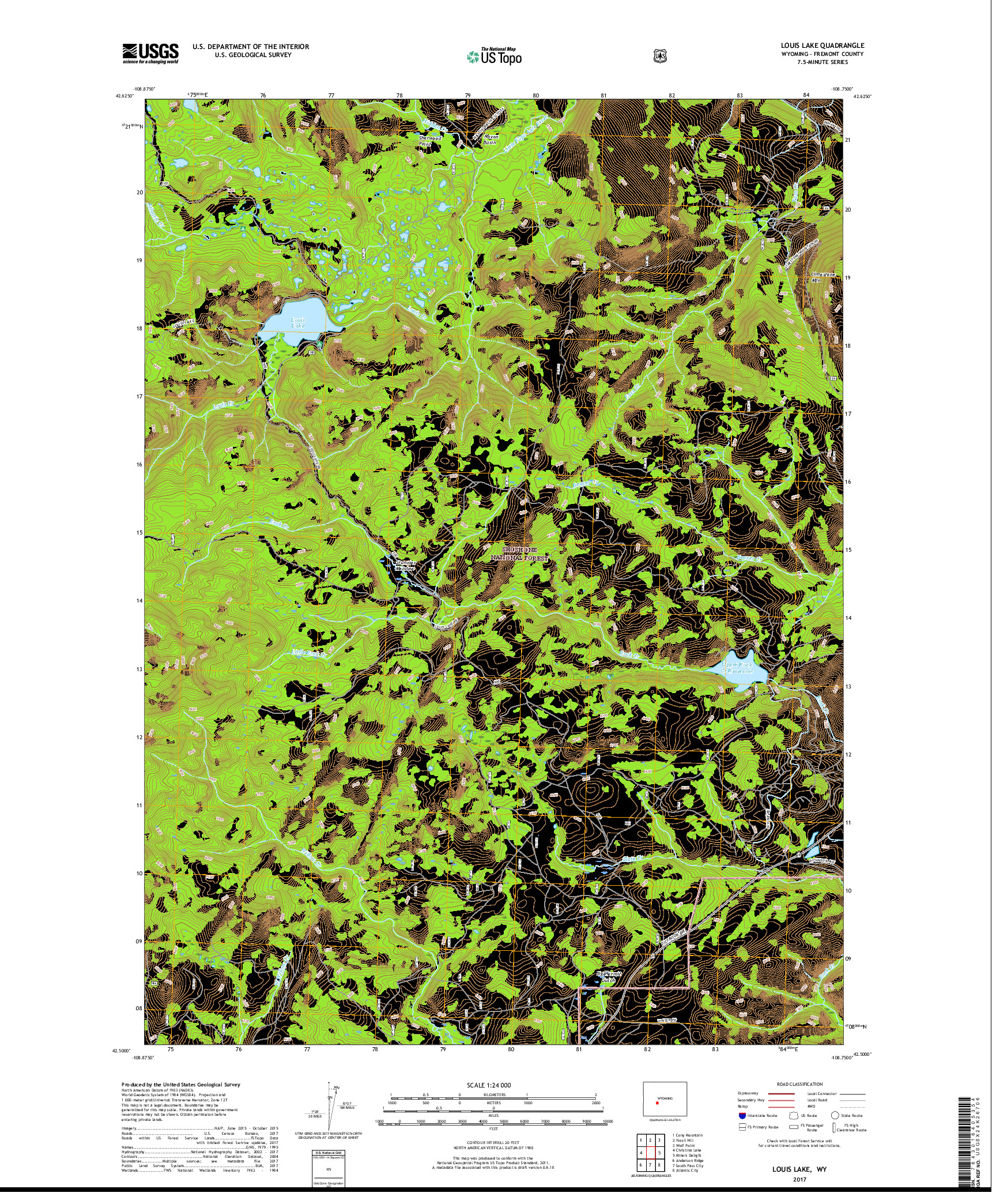 USGS US TOPO 7.5-MINUTE MAP FOR LOUIS LAKE, WY 2017