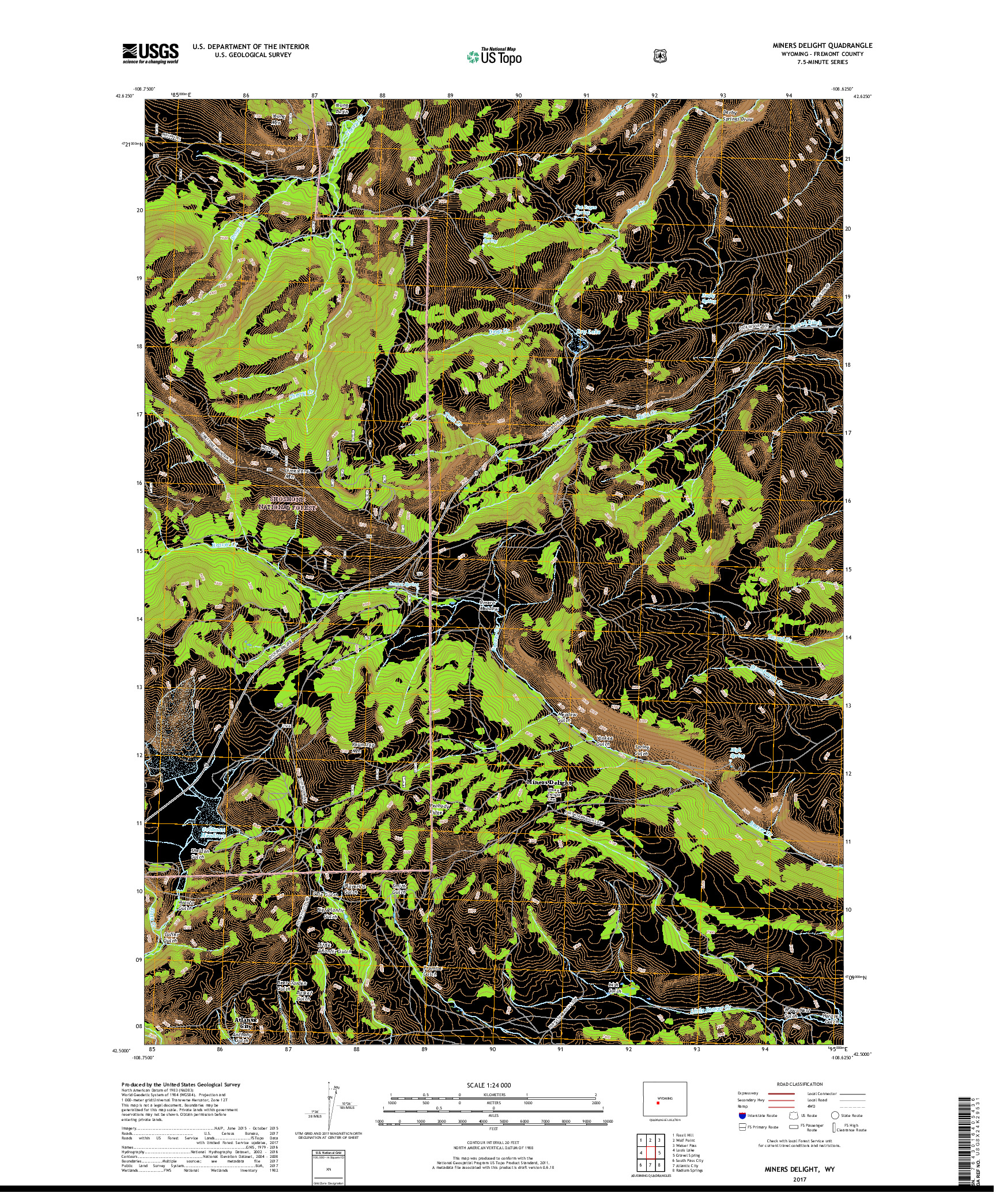 USGS US TOPO 7.5-MINUTE MAP FOR MINERS DELIGHT, WY 2017