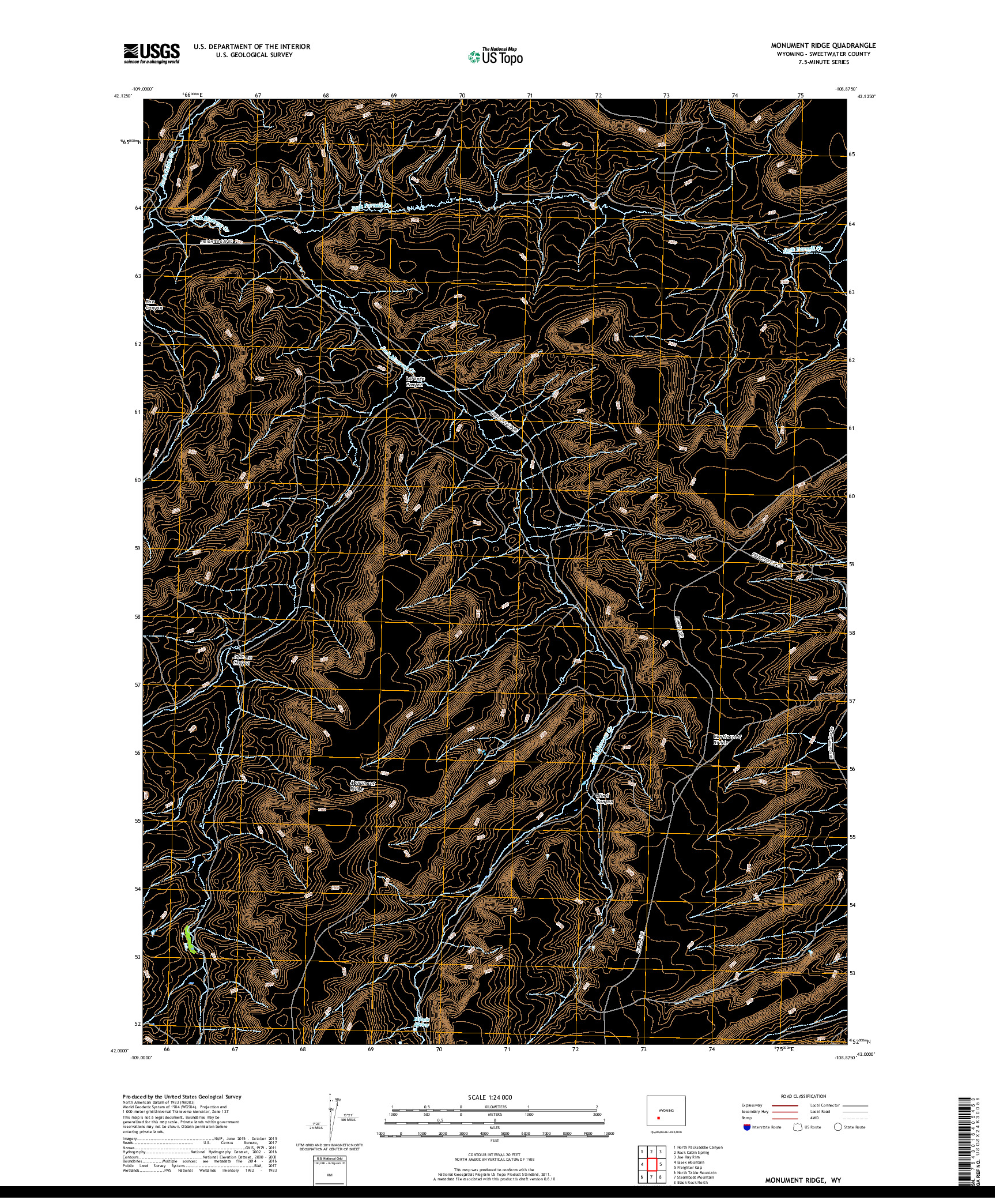 USGS US TOPO 7.5-MINUTE MAP FOR MONUMENT RIDGE, WY 2017