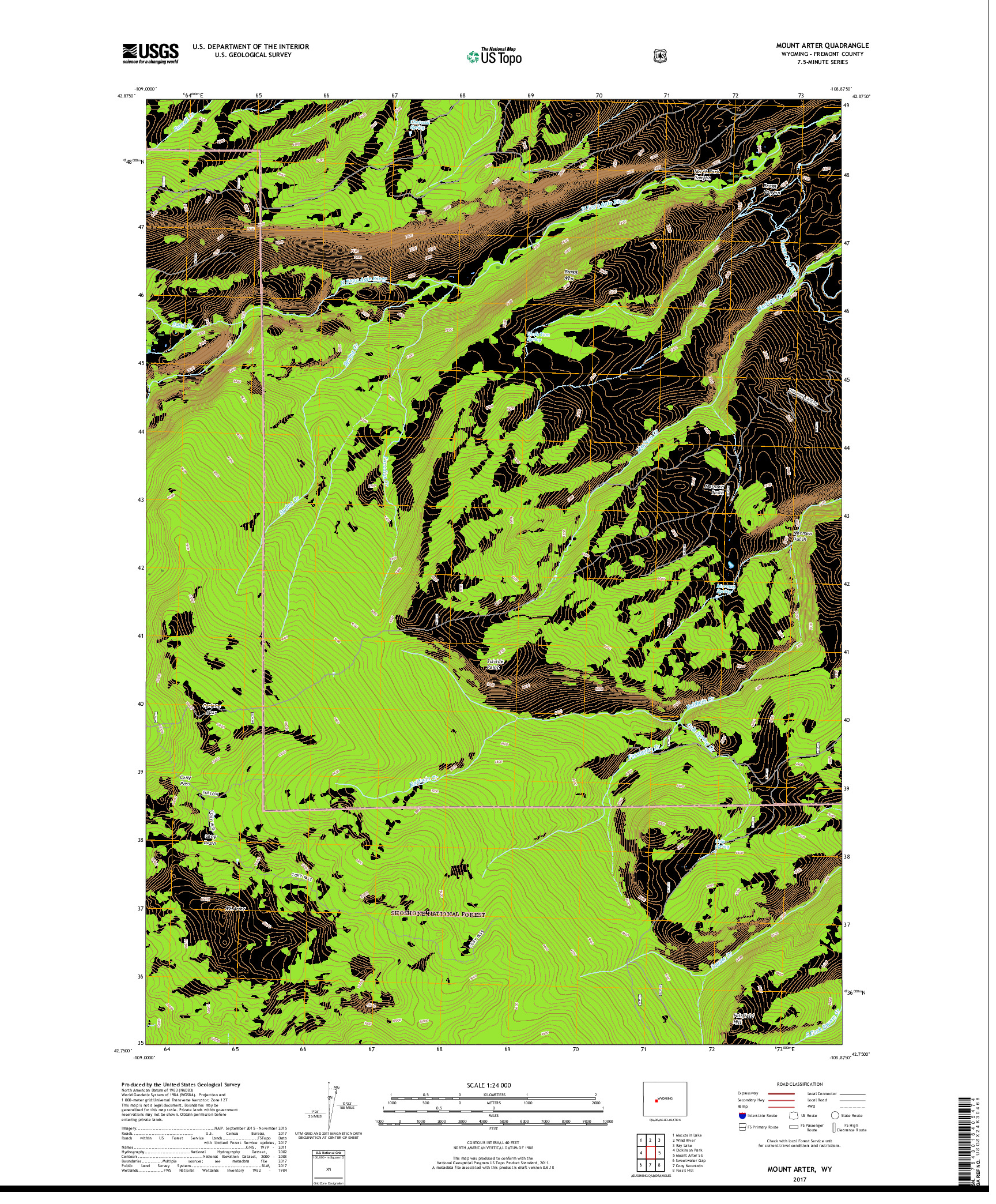 USGS US TOPO 7.5-MINUTE MAP FOR MOUNT ARTER, WY 2017
