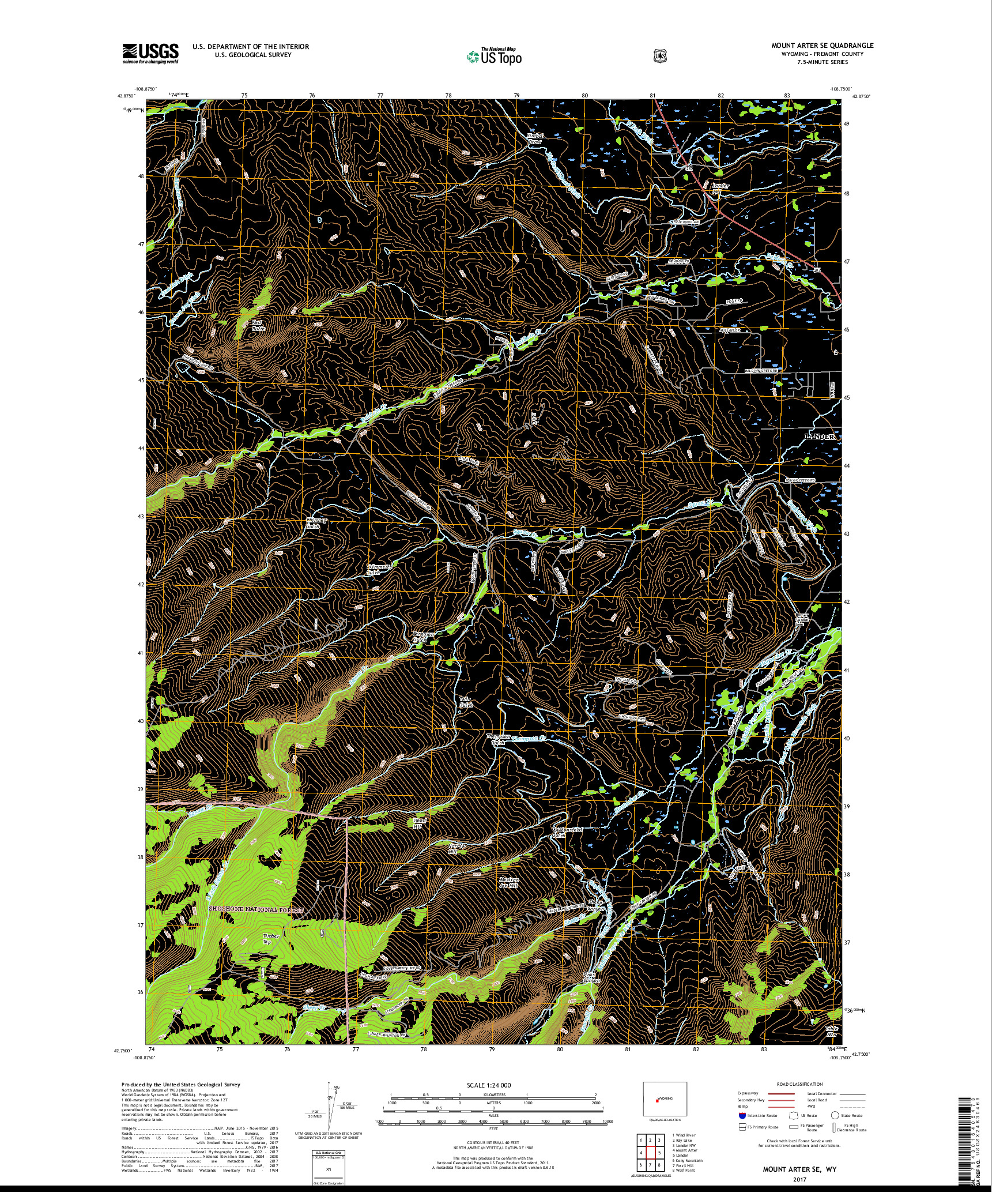 USGS US TOPO 7.5-MINUTE MAP FOR MOUNT ARTER SE, WY 2017